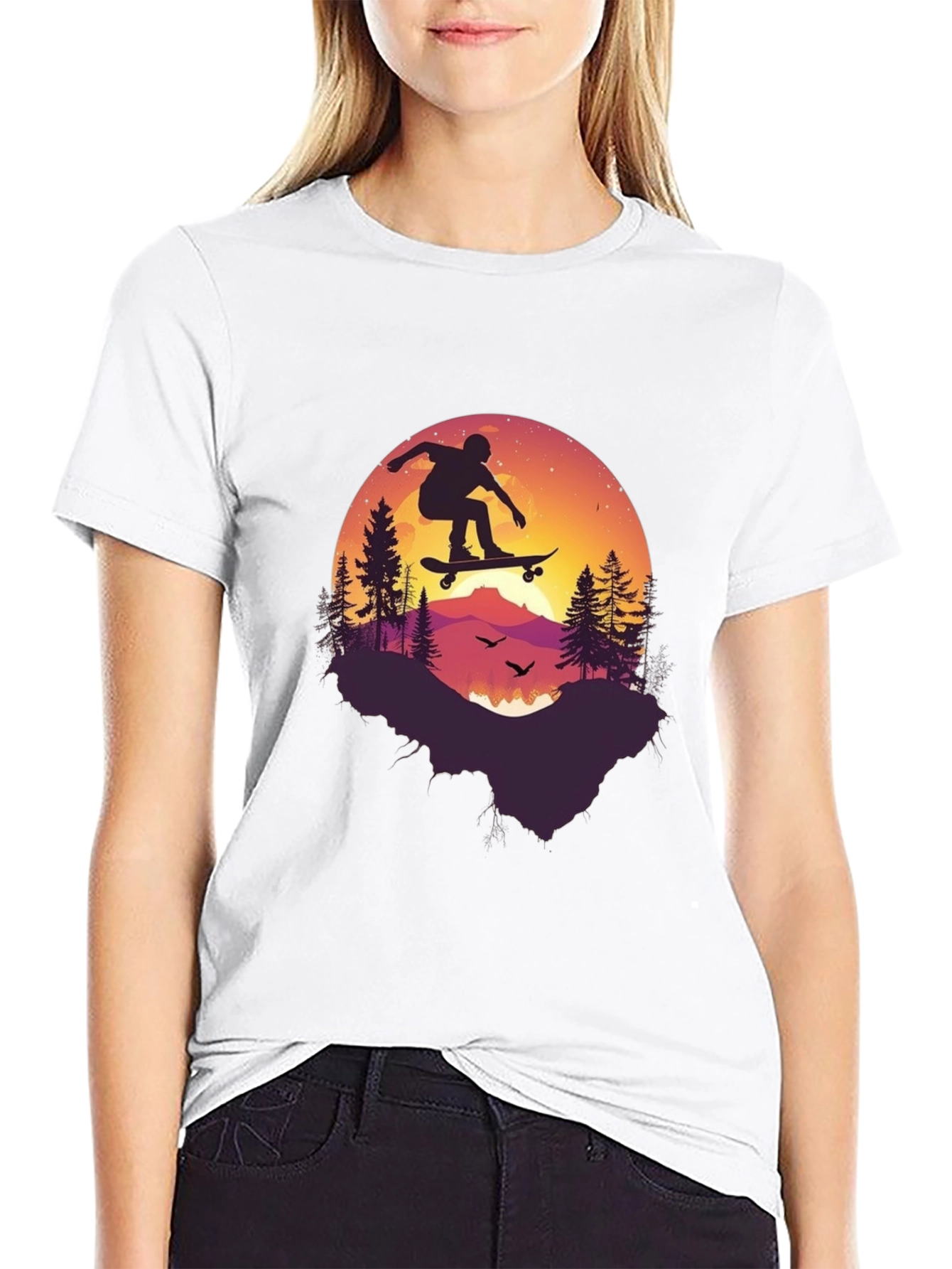 Skateboarding Silhouette Graphic Tee - Black Cotton Blend