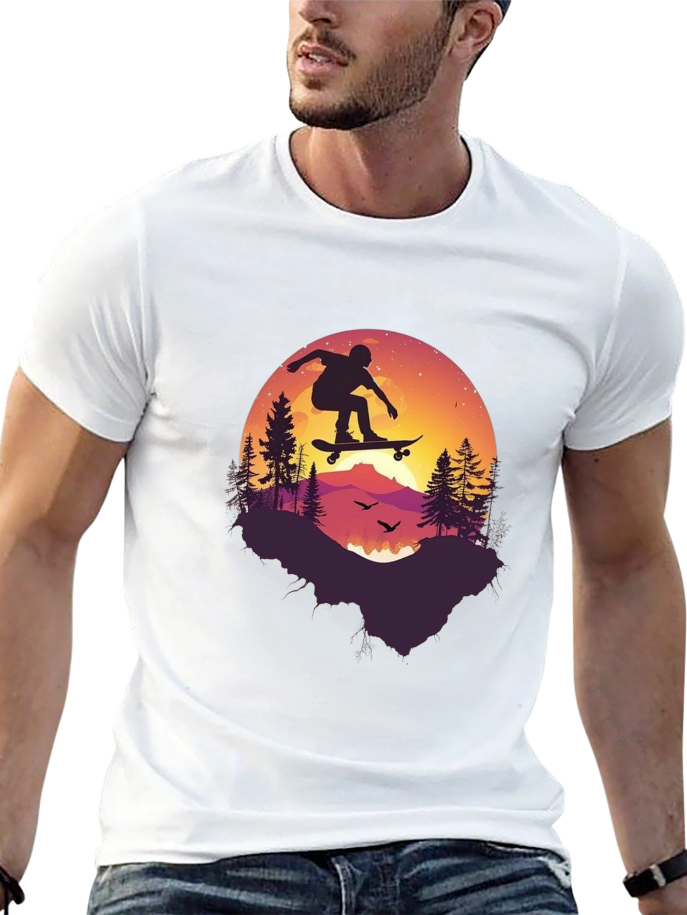 Skateboarding Silhouette Graphic Tee - Black Cotton Blend