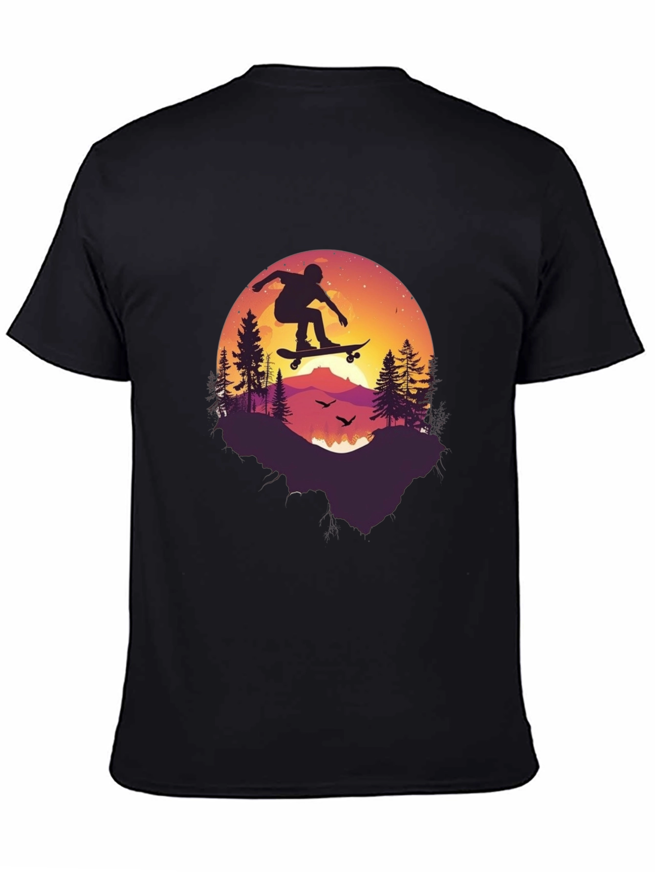 Skateboarding Silhouette Graphic Tee - Black Cotton Blend