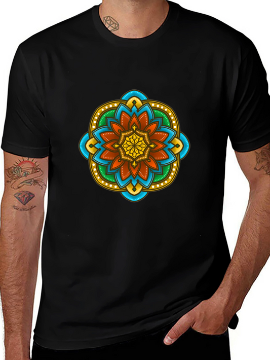 Black T-Shirt with Colorful Mandala Design