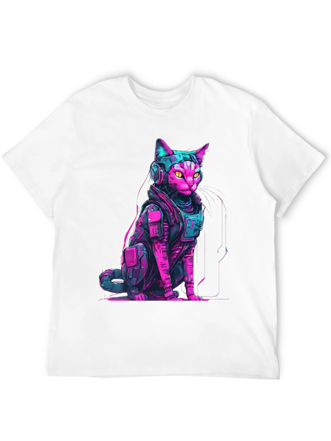 Cyberpunk Cat T-Shirt - Neon Futuristic Design