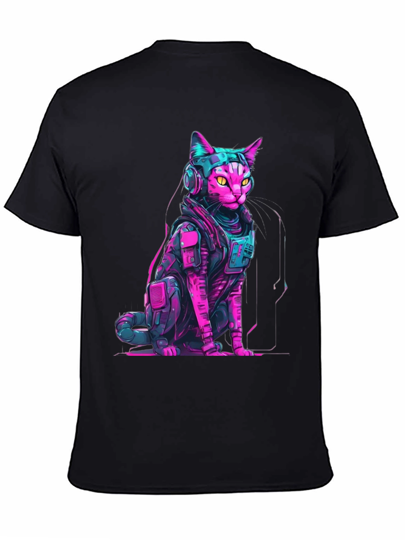 Cyberpunk Cat T-Shirt - Neon Futuristic Design