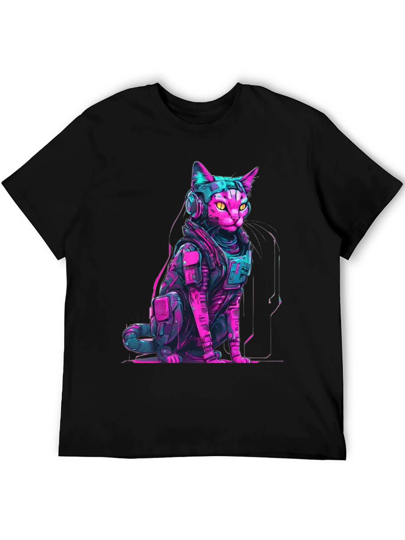 Cyberpunk Cat T-Shirt - Neon Futuristic Design