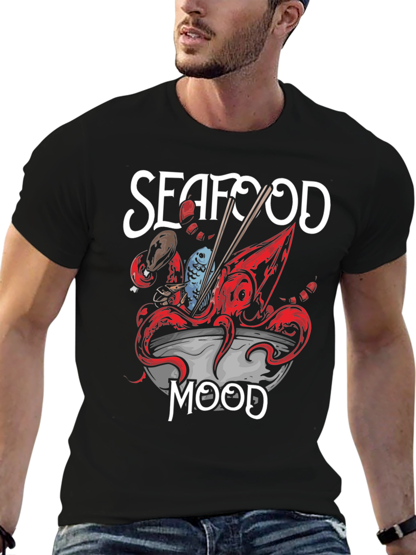 Seafood Mood Graphic T-Shirt - Black