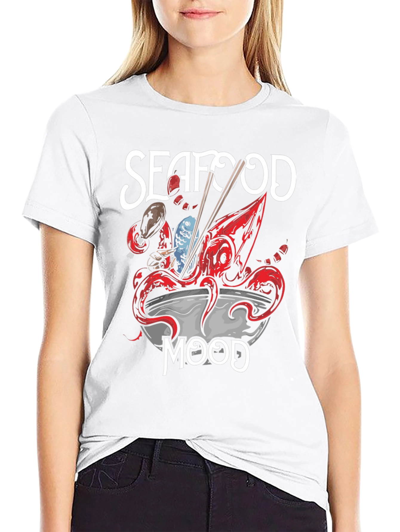 Seafood Mood Graphic T-Shirt - Black