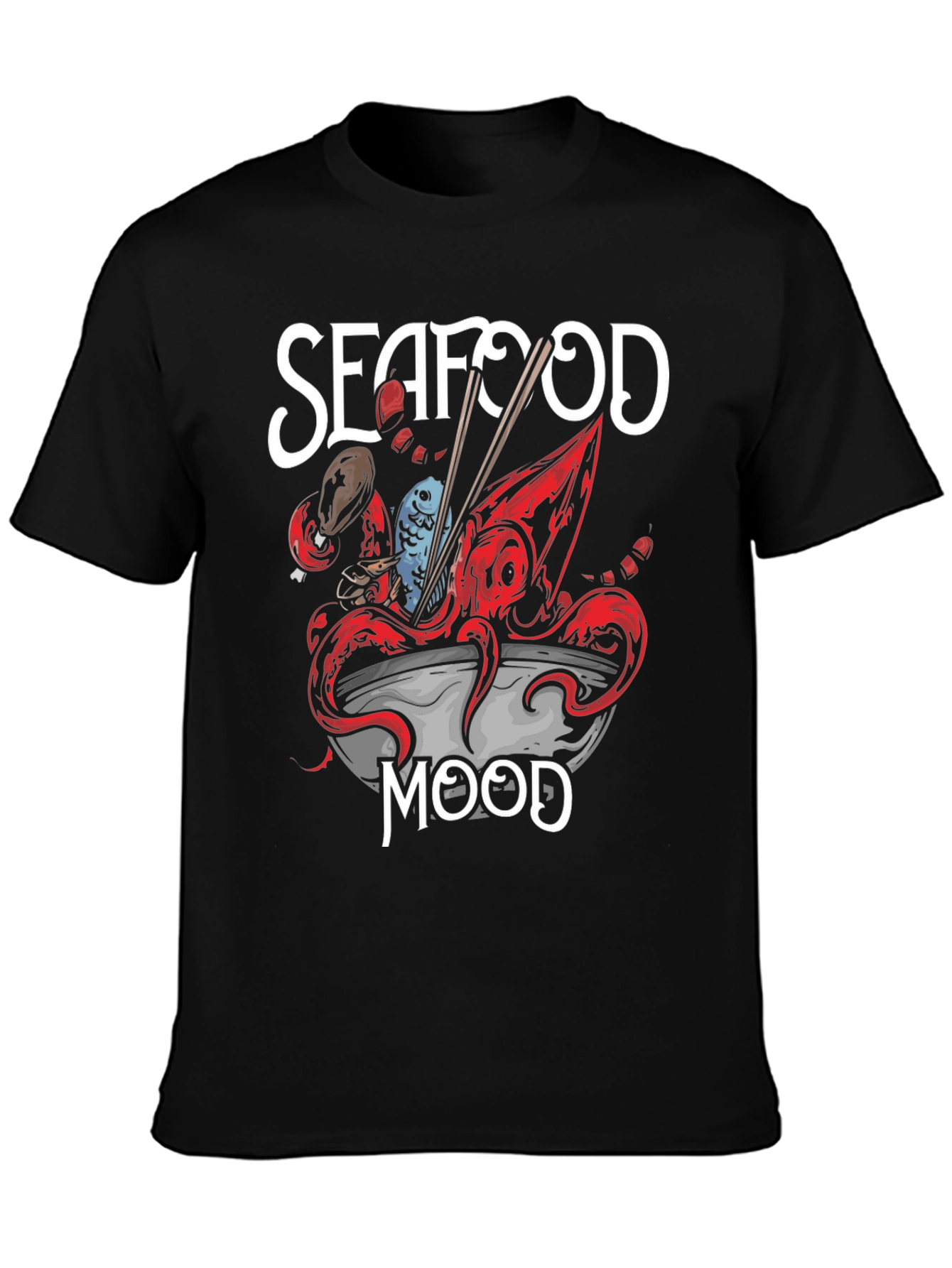 Seafood Mood Graphic T-Shirt - Black