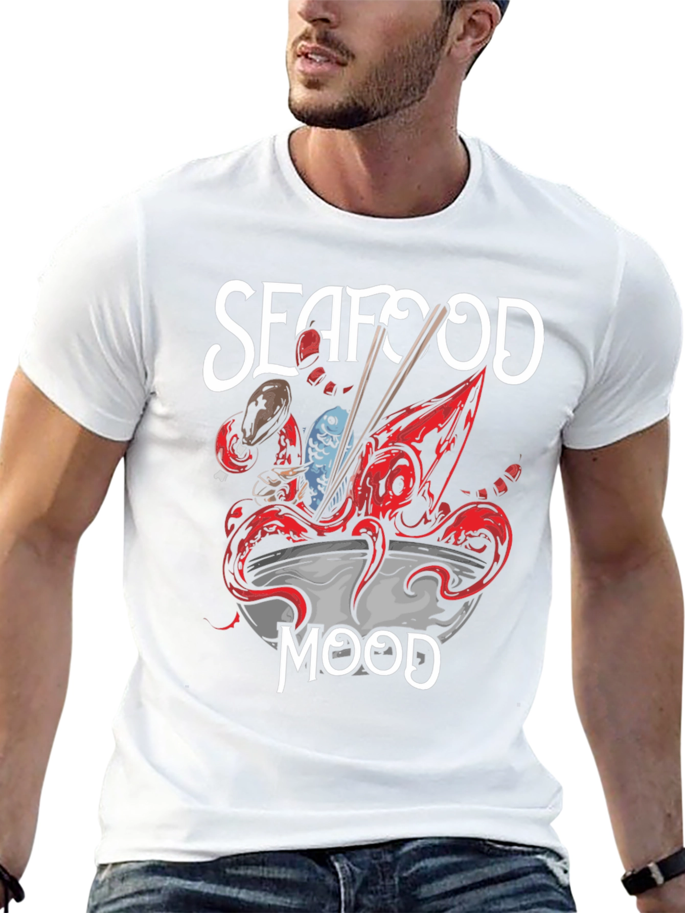 Seafood Mood Graphic T-Shirt - Black