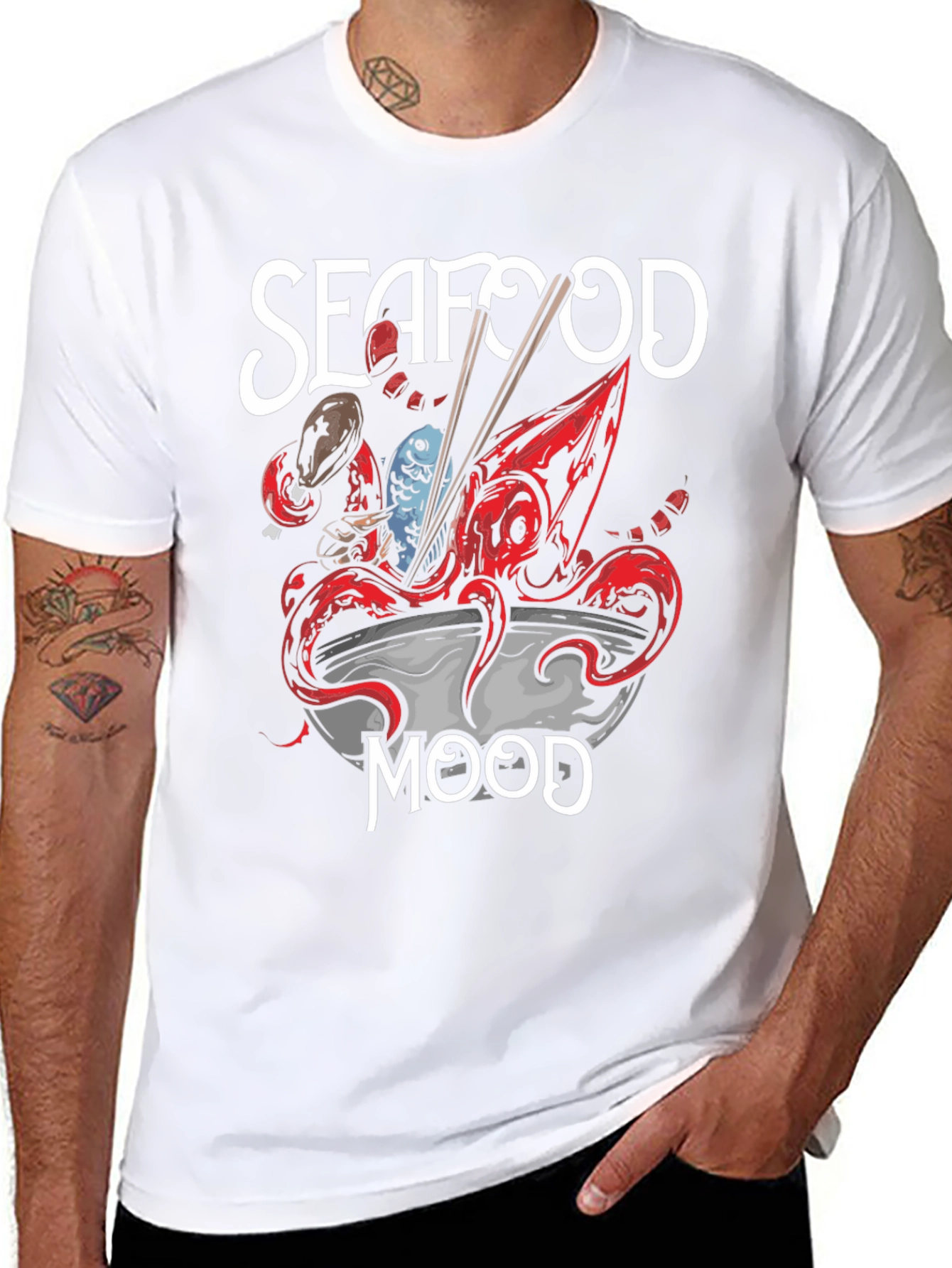 Seafood Mood Graphic T-Shirt - Black