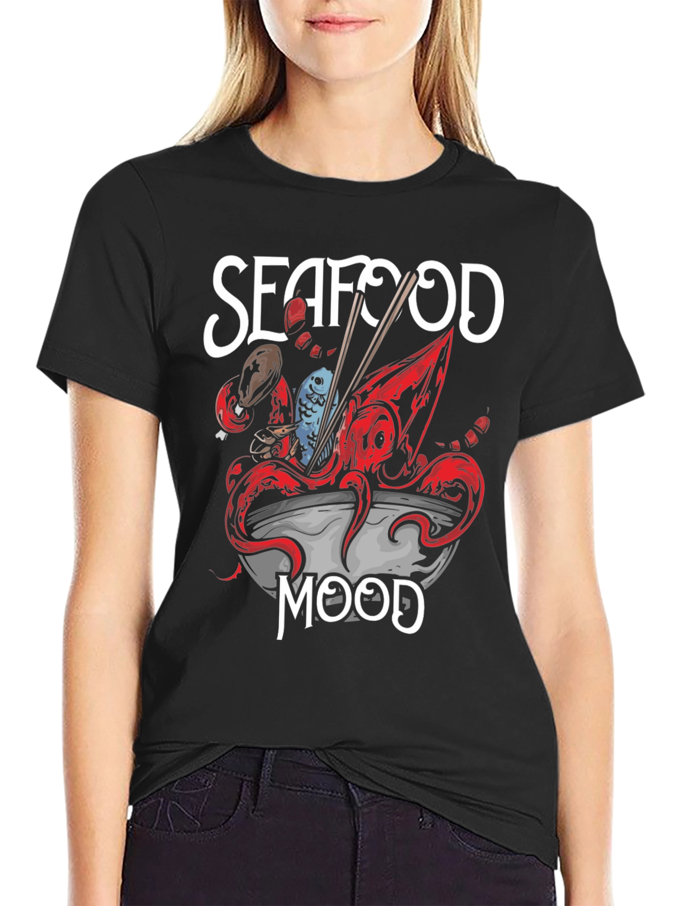 Seafood Mood Graphic T-Shirt - Black