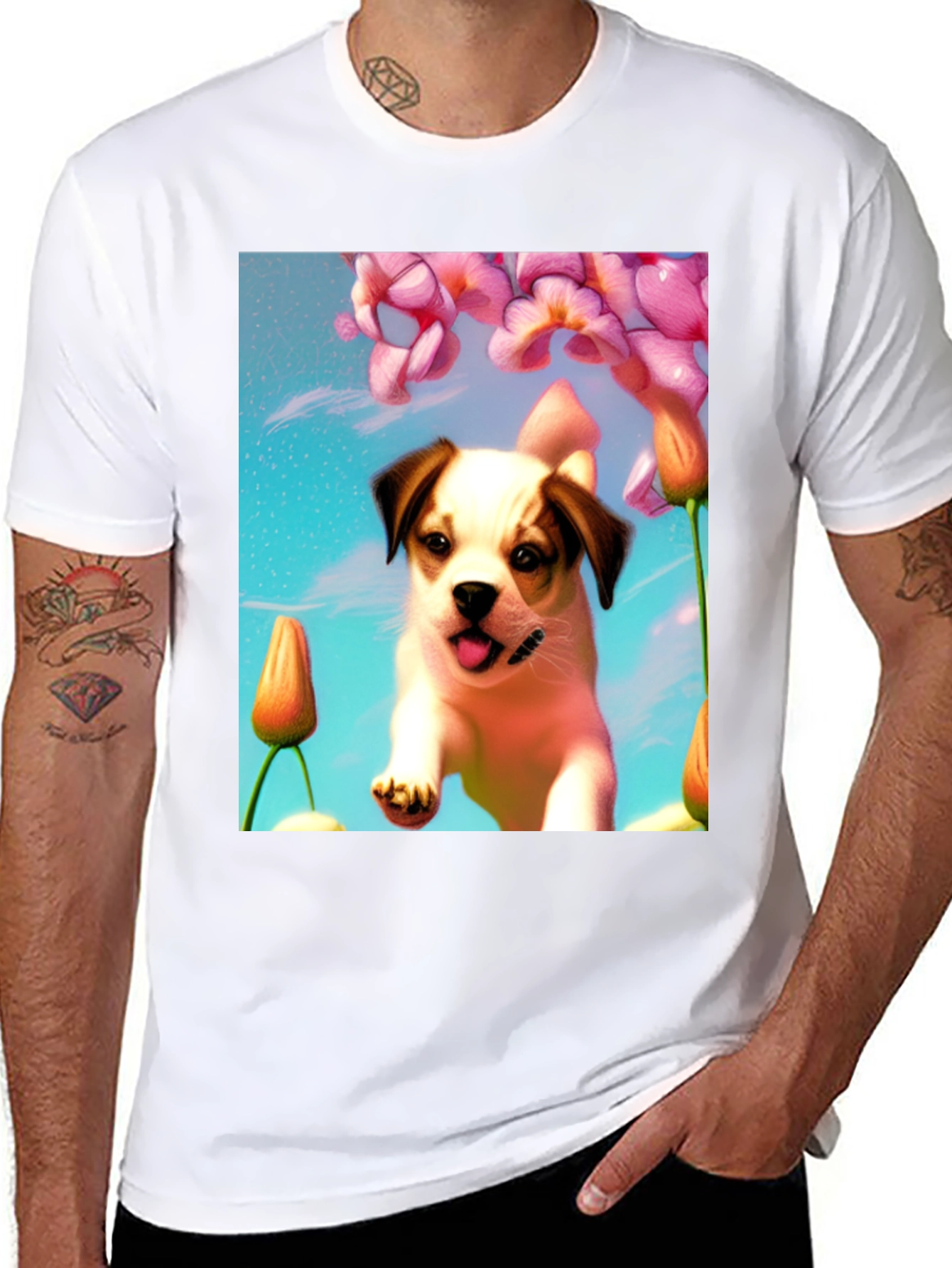 Dog & Flower Graphic T-Shirt