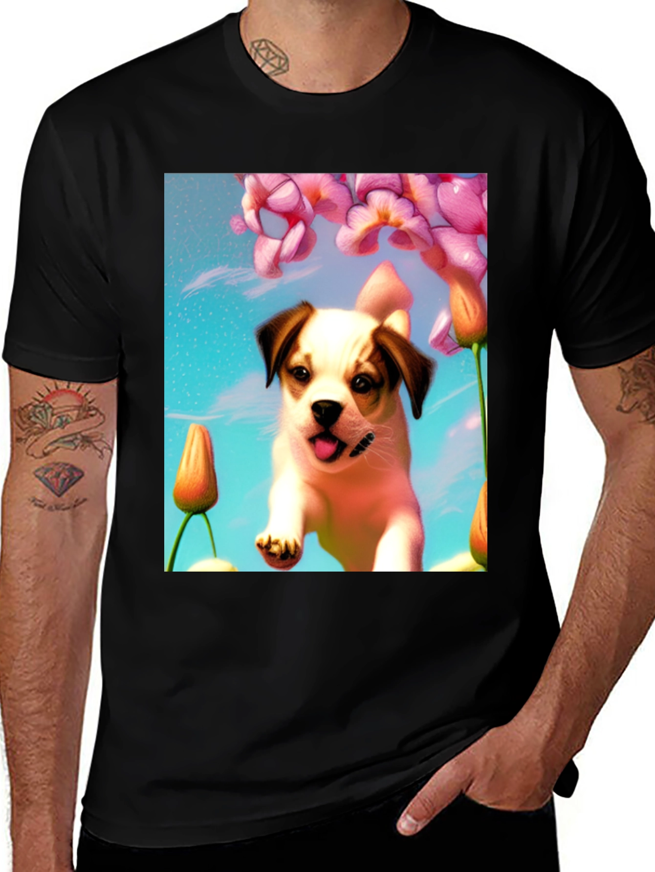 Dog & Flower Graphic T-Shirt