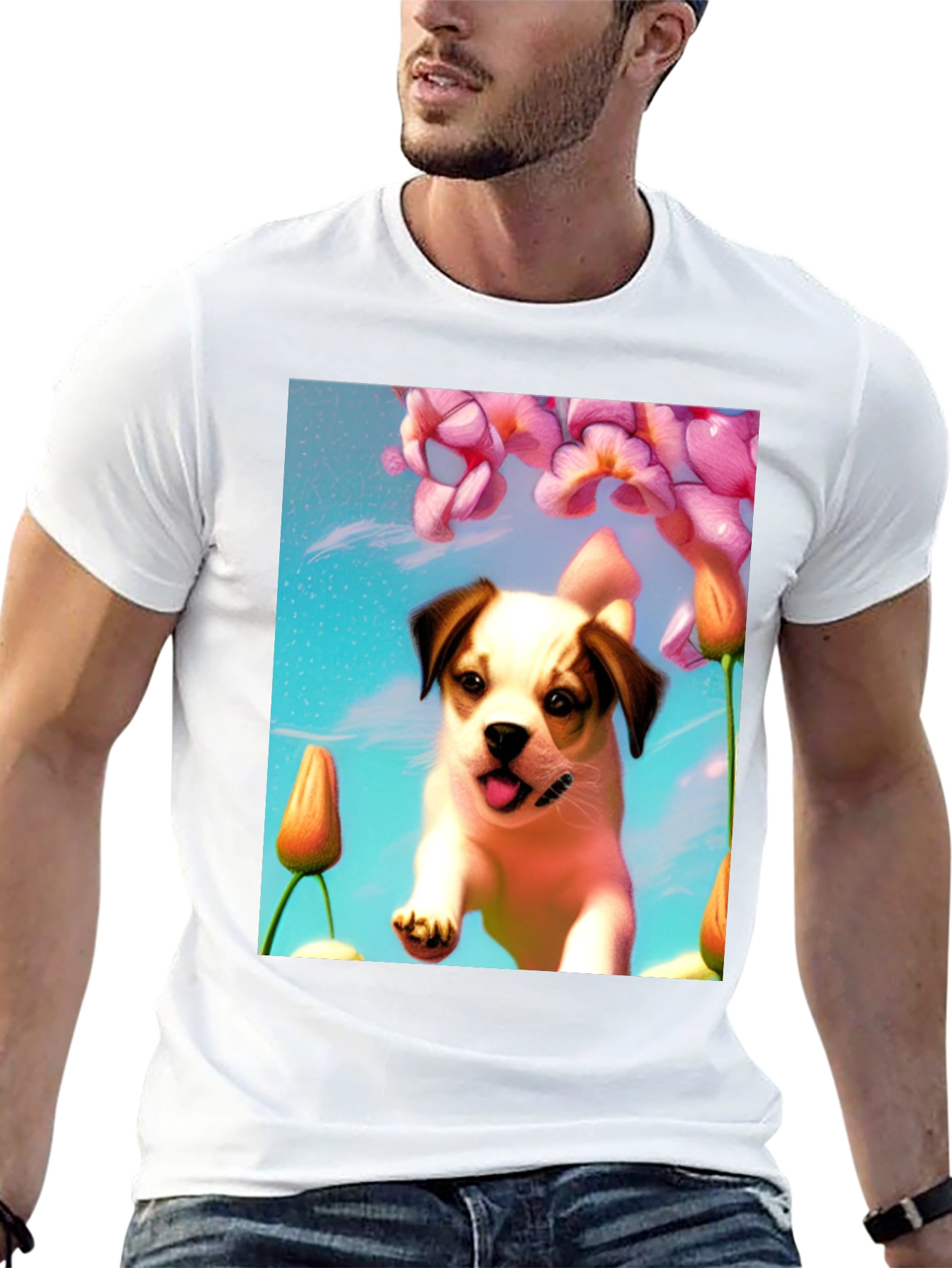 Dog & Flower Graphic T-Shirt