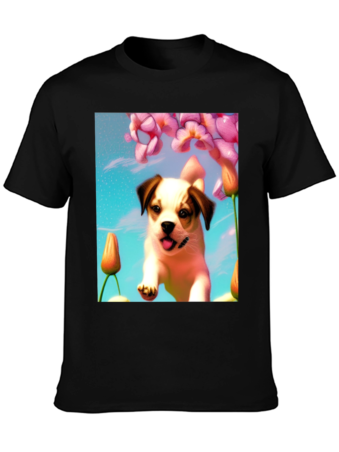 Dog & Flower Graphic T-Shirt