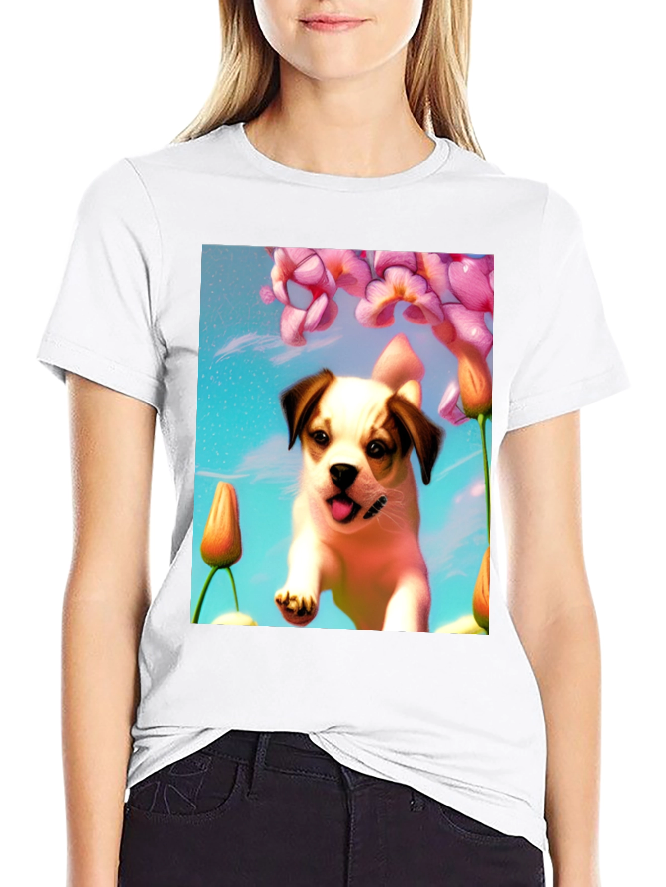 Dog & Flower Graphic T-Shirt