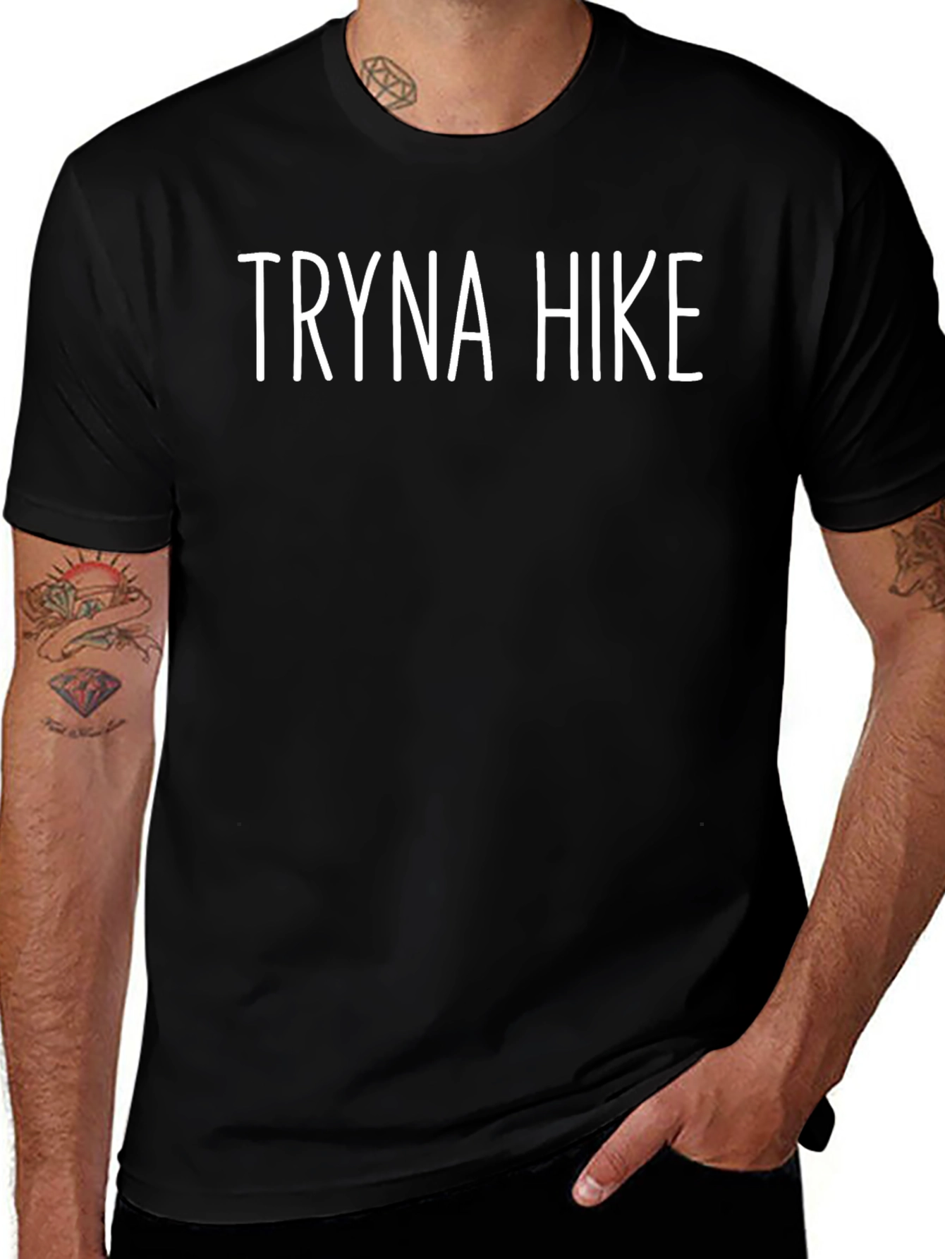 Tryna Hike Graphic Tee - Black Cotton Blend Shirt