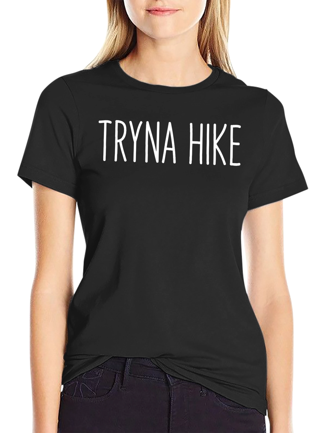 Tryna Hike Graphic Tee - Black Cotton Blend Shirt