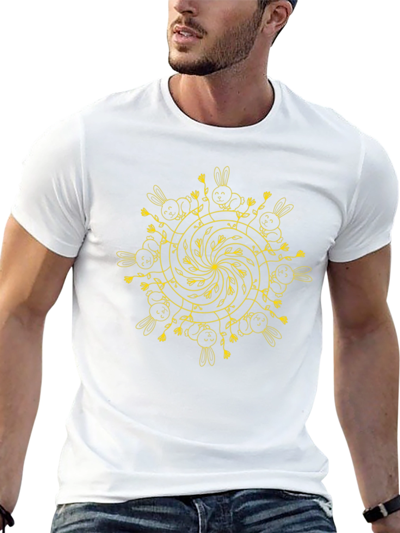 Bunny Mandala Graphic Tee - Unique Mens Black T-Shirt