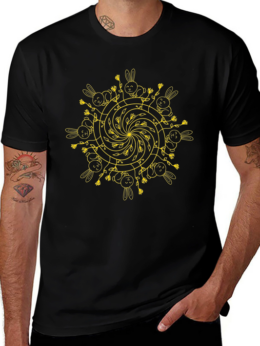 Bunny Mandala Graphic Tee - Unique Mens Black T-Shirt