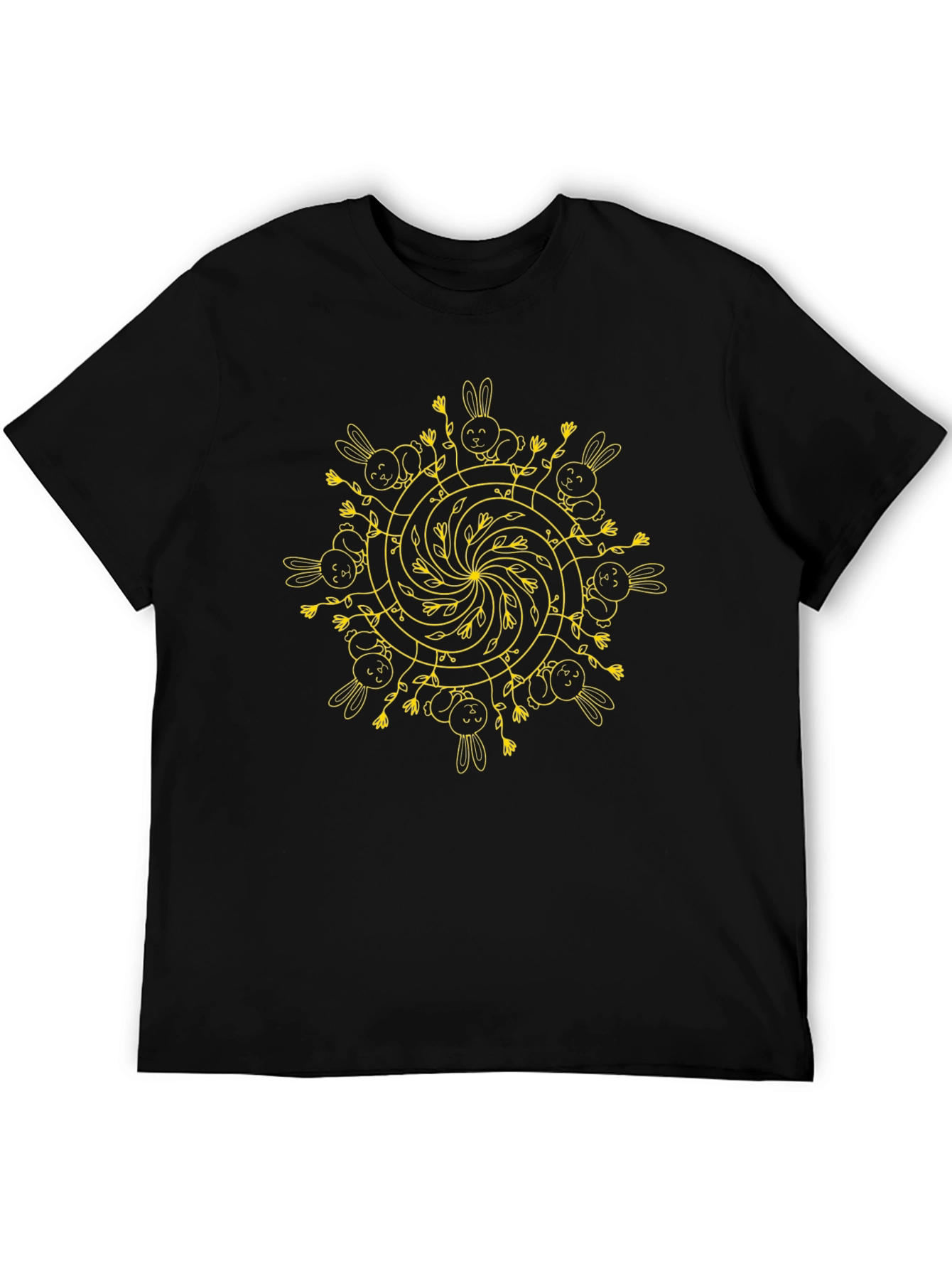 Bunny Mandala Graphic Tee - Unique Mens Black T-Shirt