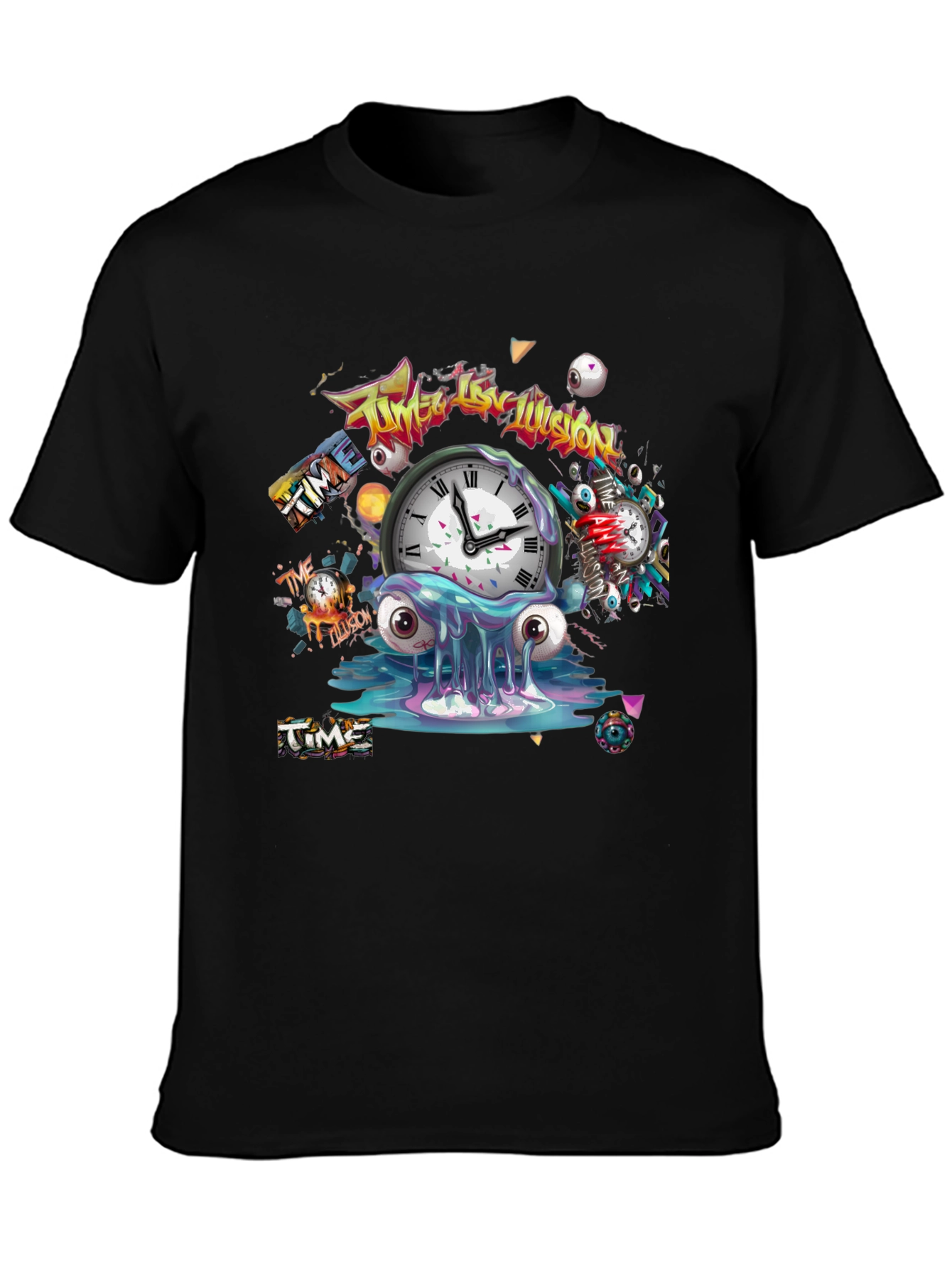 Time Illusion Graphic T-Shirt - Black