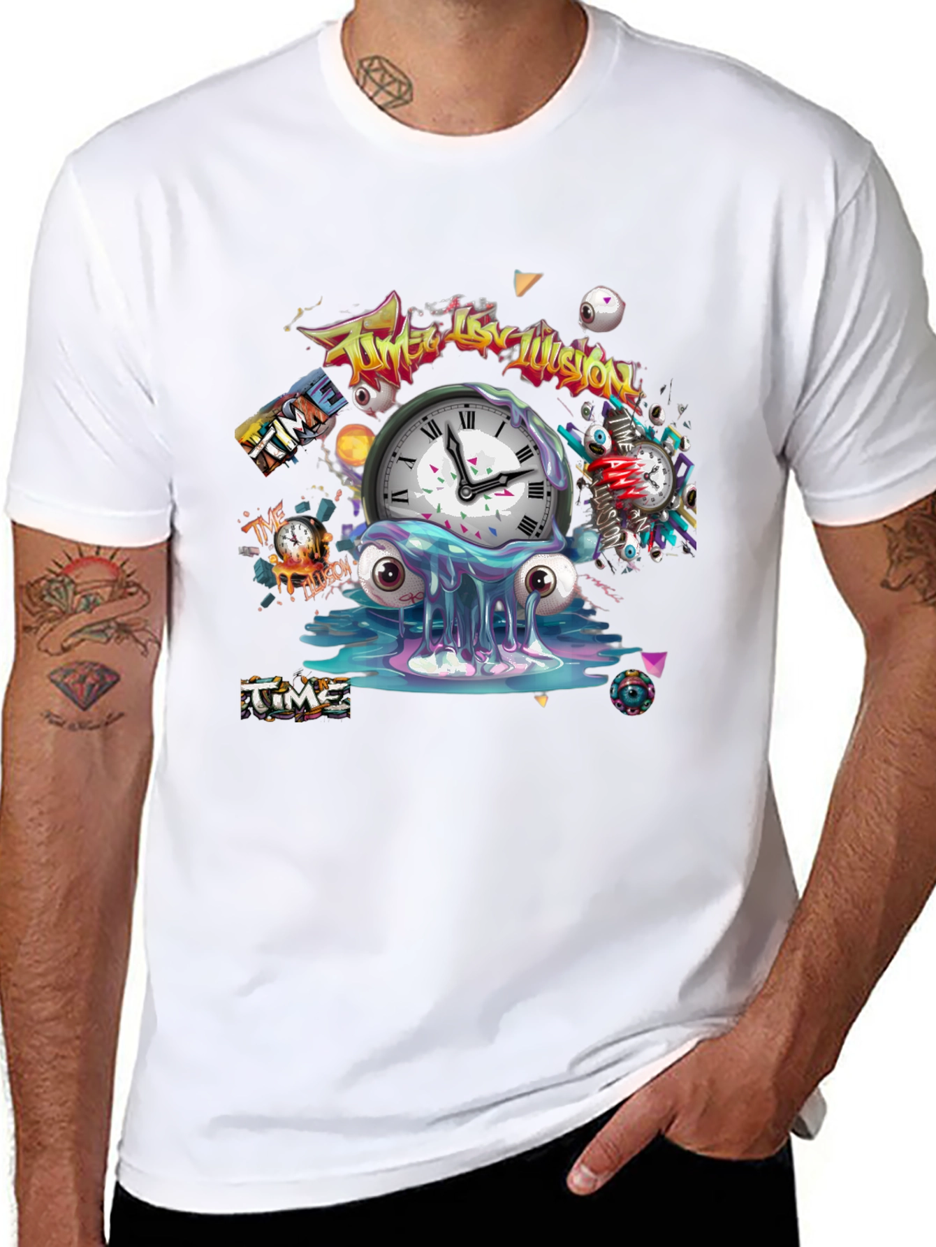 Time Illusion Graphic T-Shirt - Black