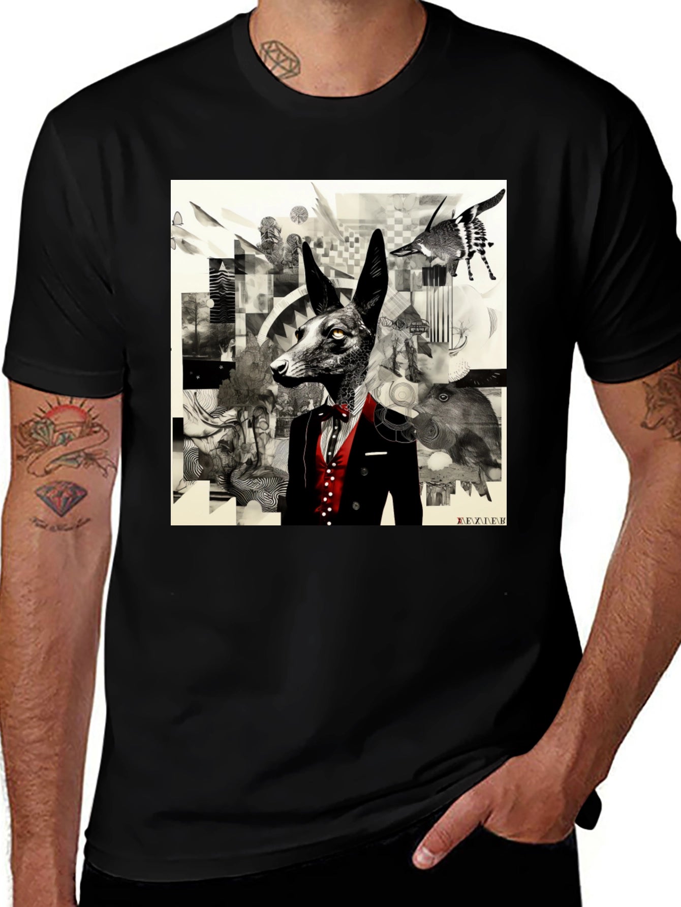 Abstract Fox Graphic Black T-Shirt