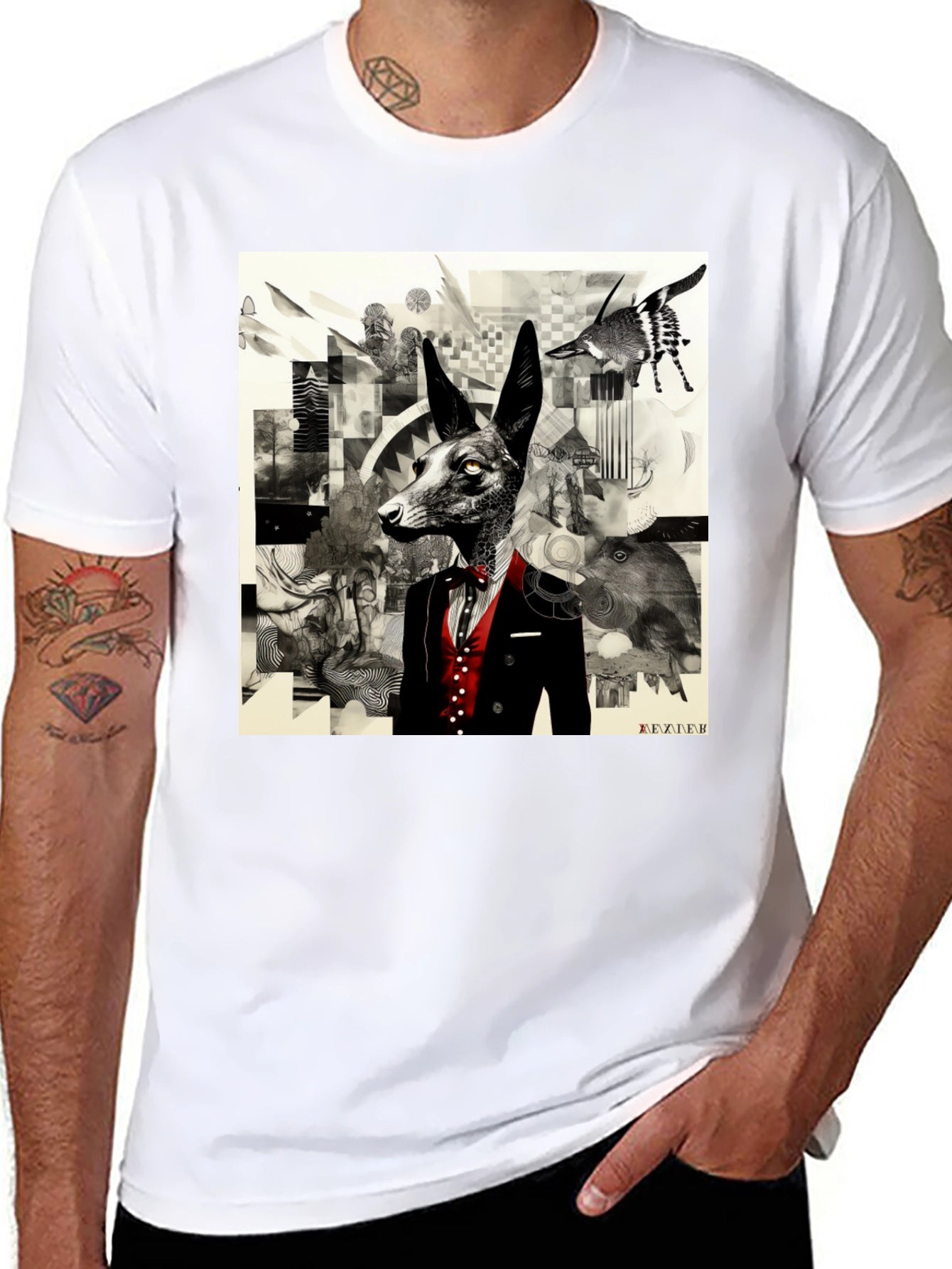 Abstract Fox Graphic Black T-Shirt
