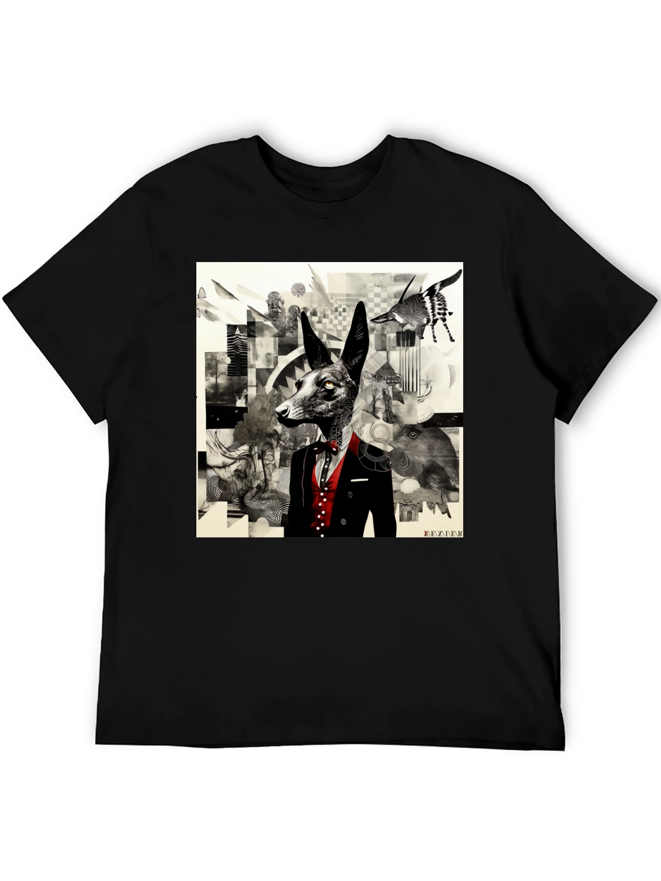Abstract Fox Graphic Black T-Shirt
