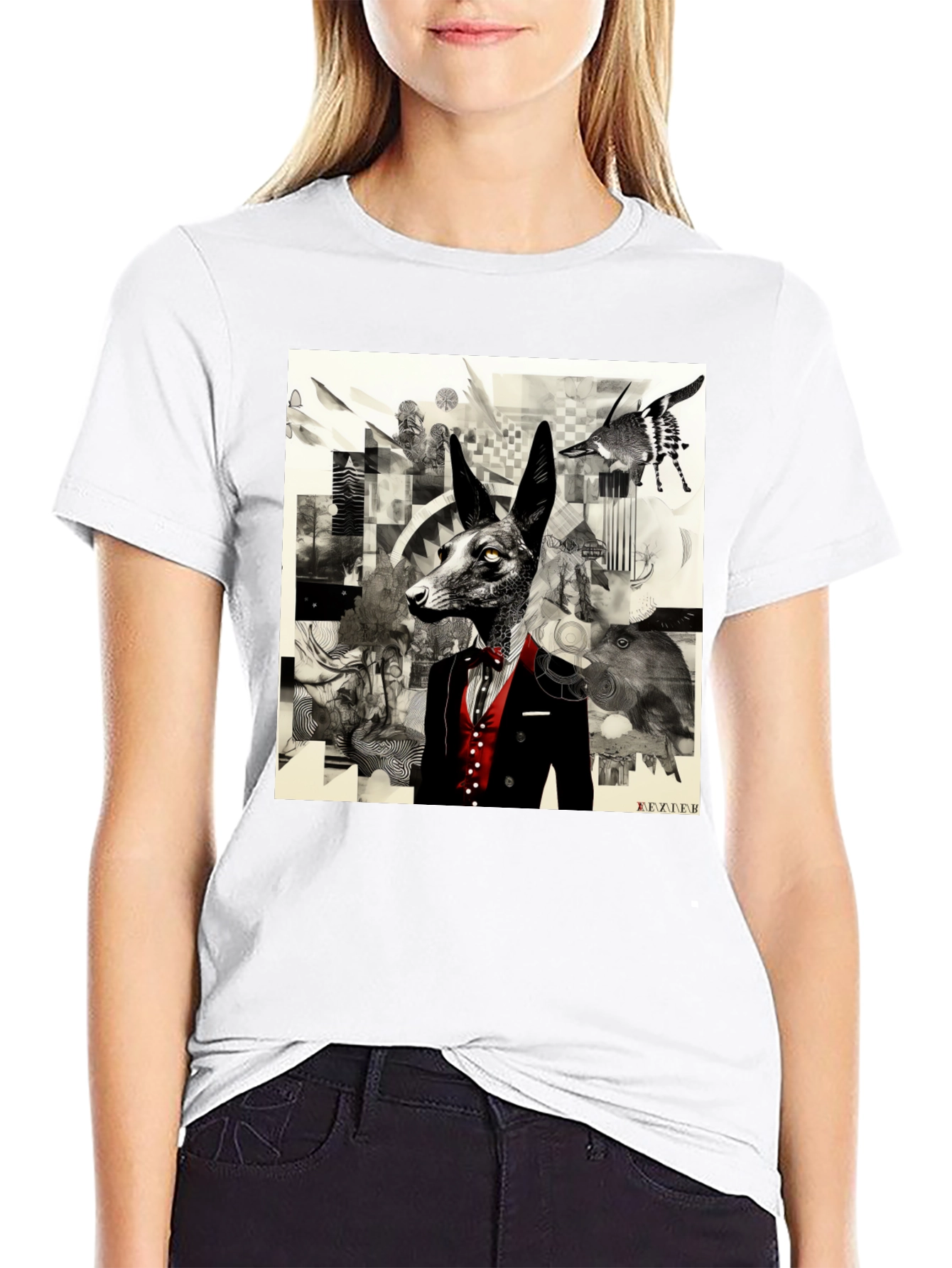 Abstract Fox Graphic Black T-Shirt