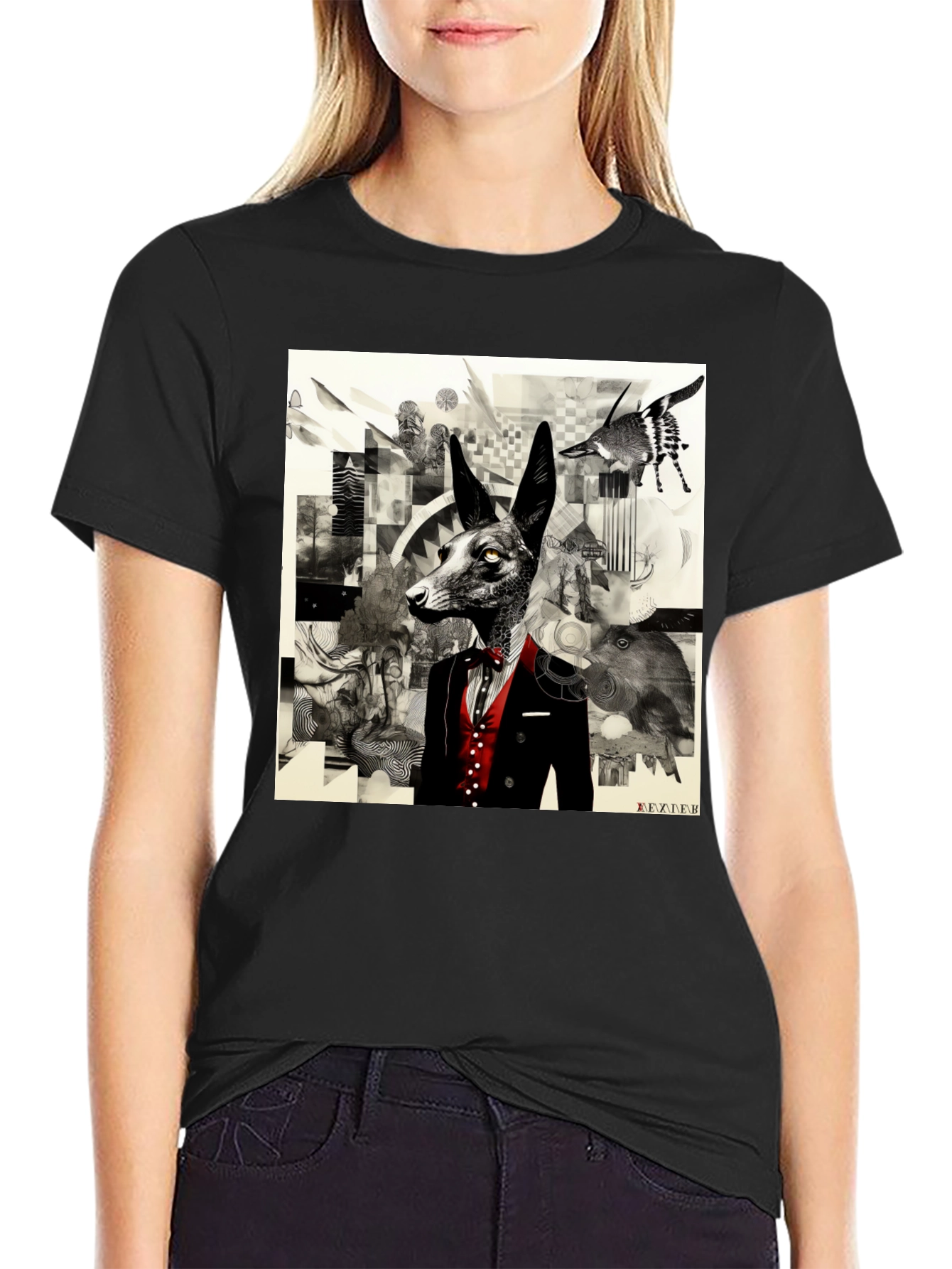 Abstract Fox Graphic Black T-Shirt