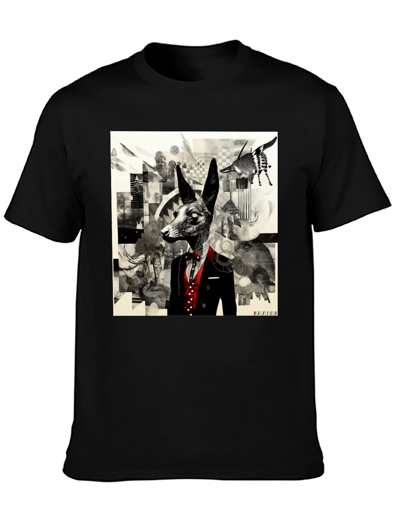 Abstract Fox Graphic Black T-Shirt