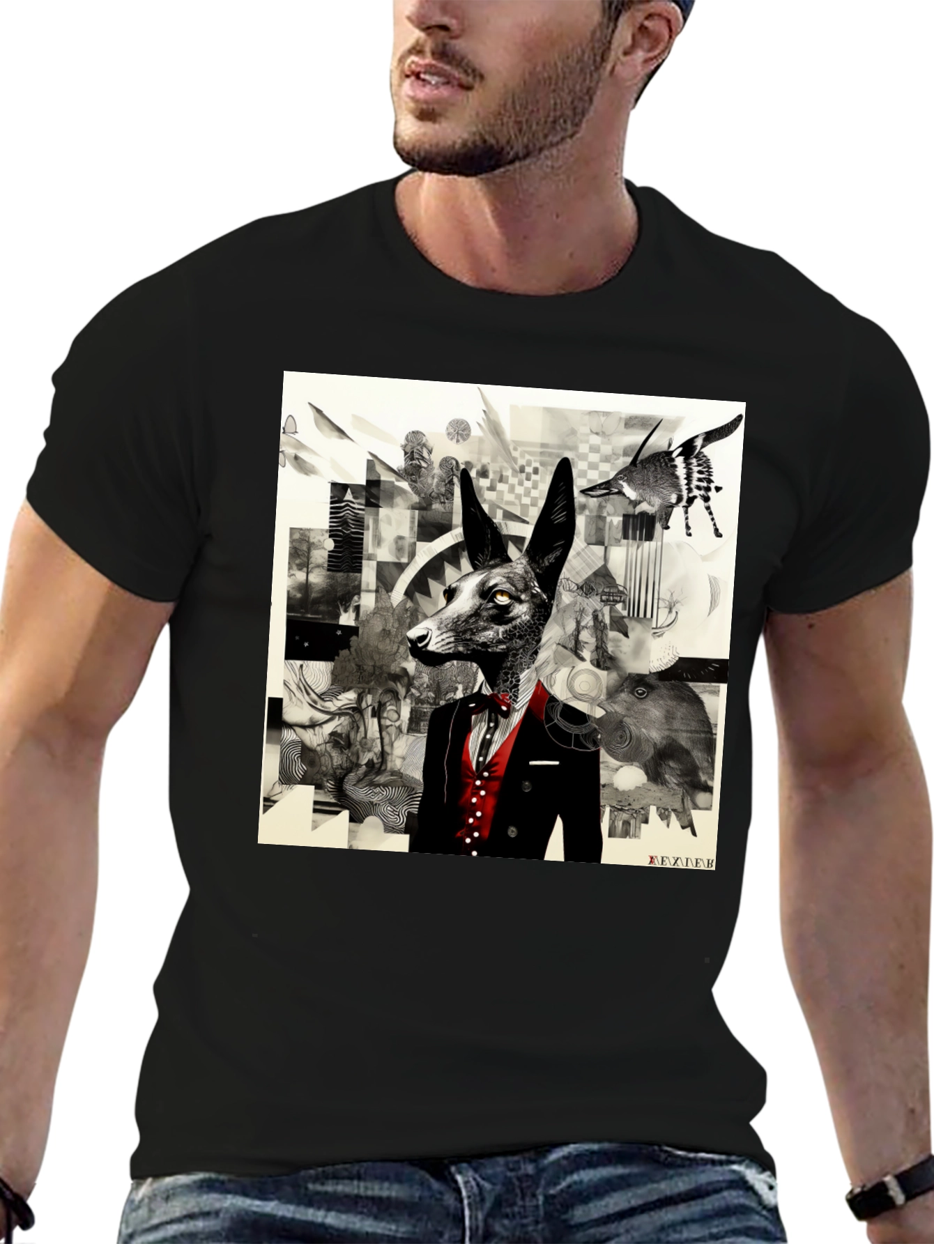 Abstract Fox Graphic Black T-Shirt