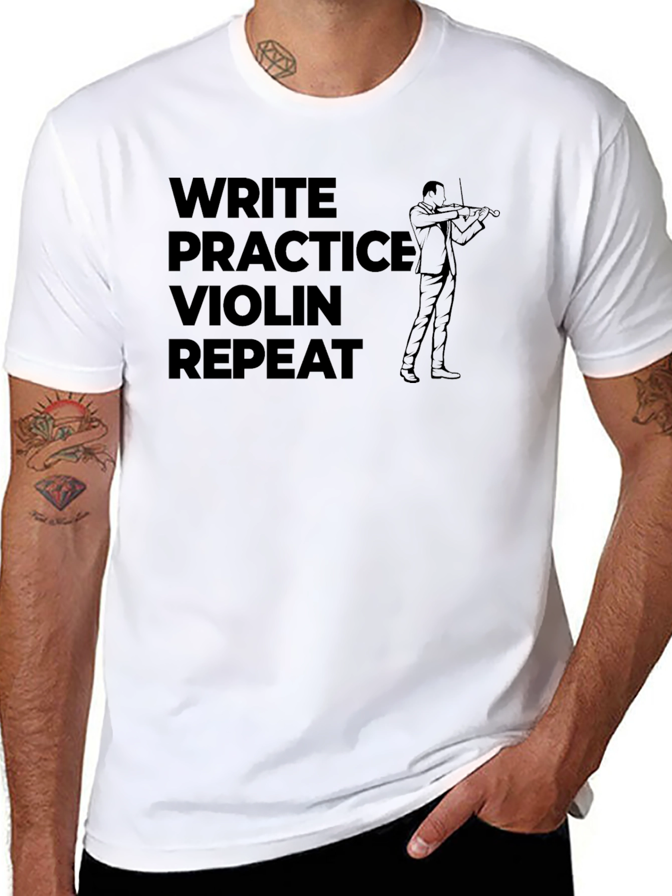 Write Practice Violin Repeat Black Graphic Tee