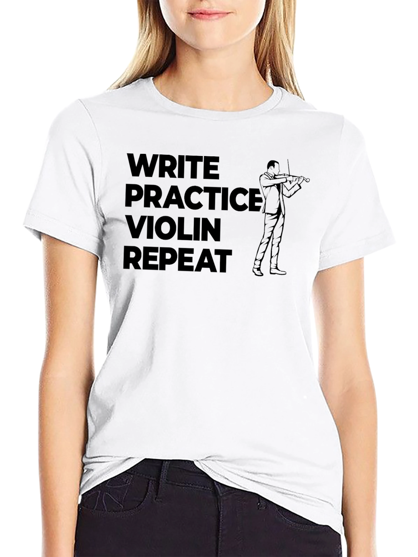 Write Practice Violin Repeat Black Graphic Tee