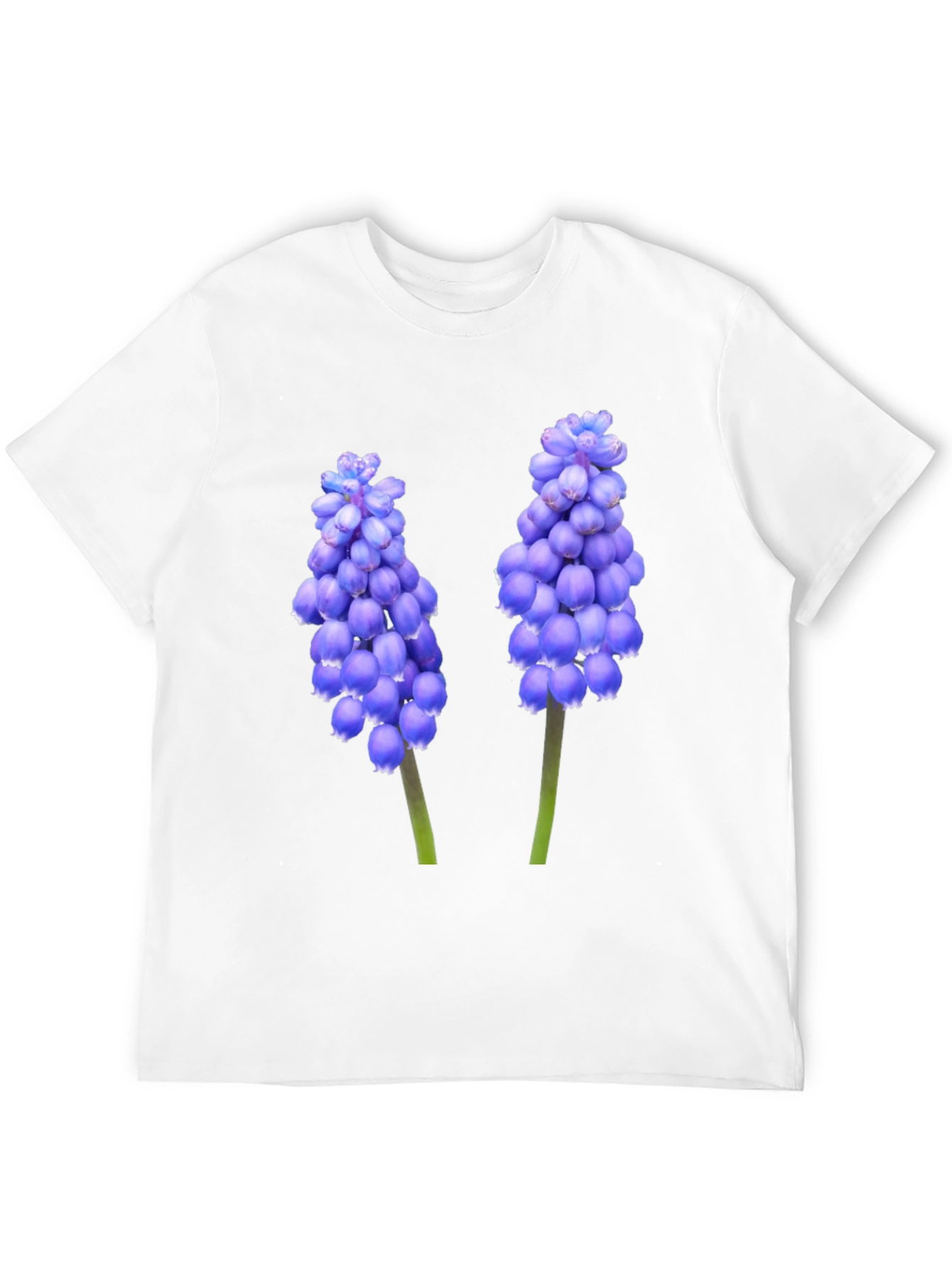 Black T-Shirt with Grape Hyacinth Floral Design