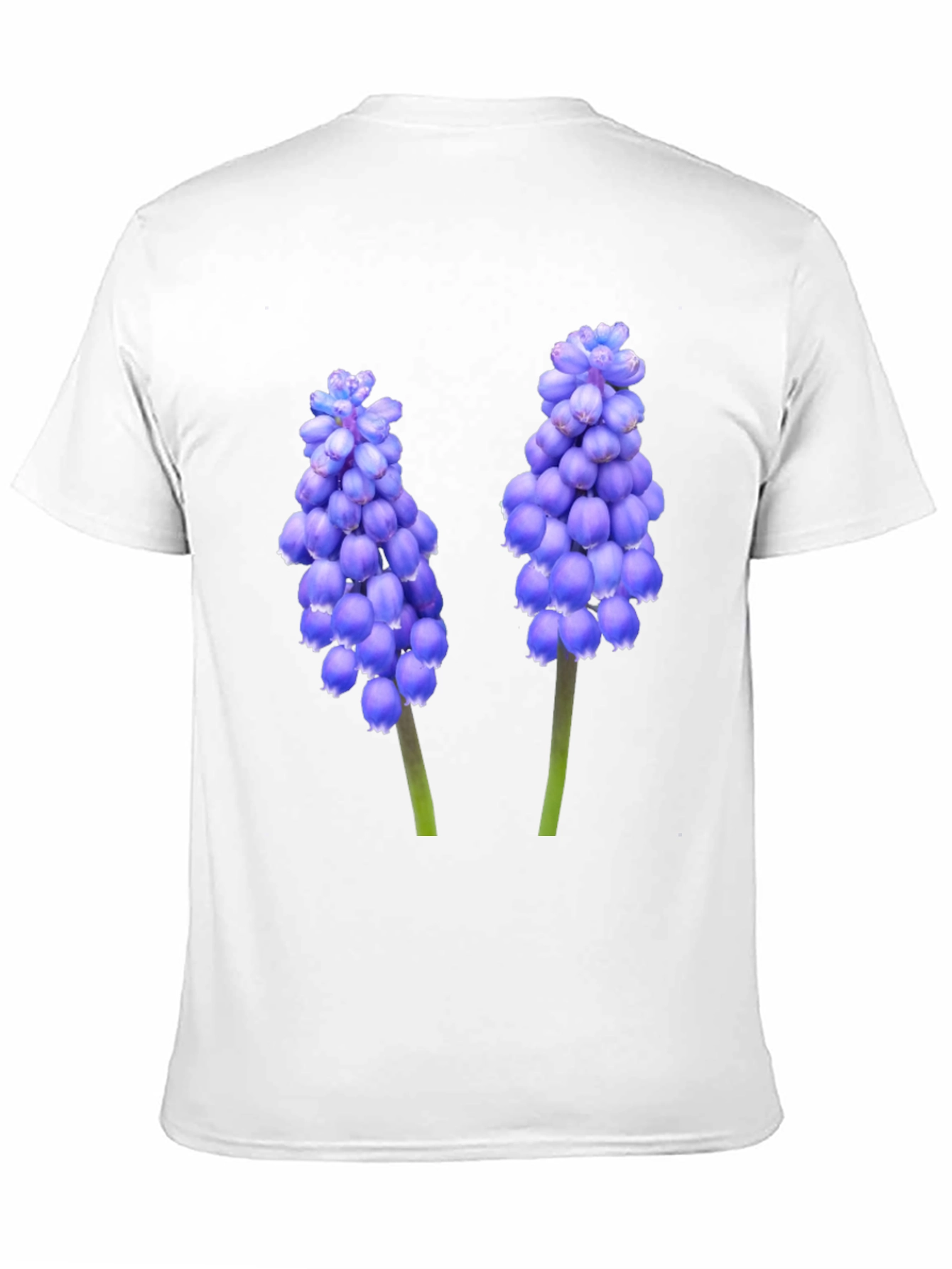 Black T-Shirt with Grape Hyacinth Floral Design
