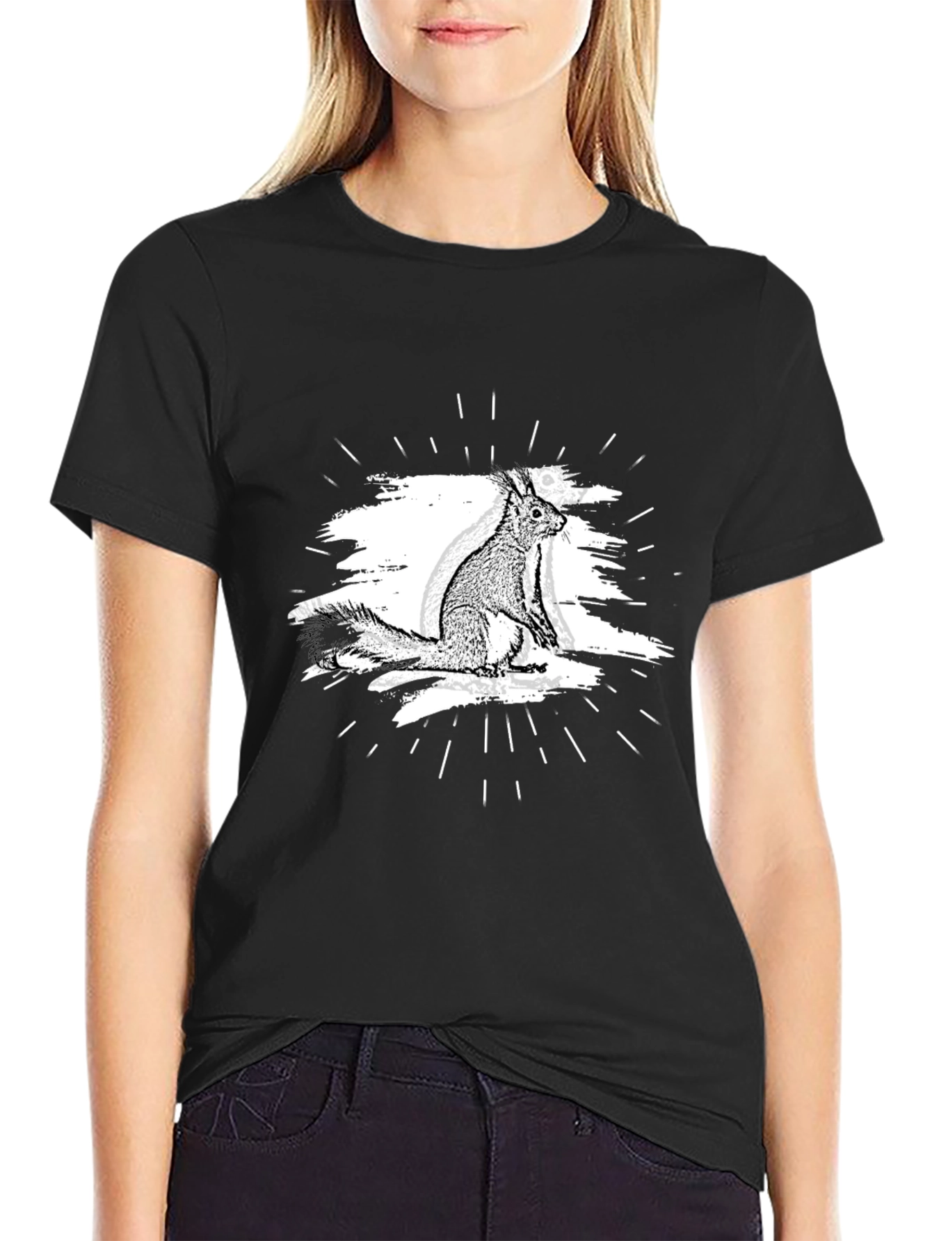 Squirrel Graphic Tee - Black Casual T-Shirt