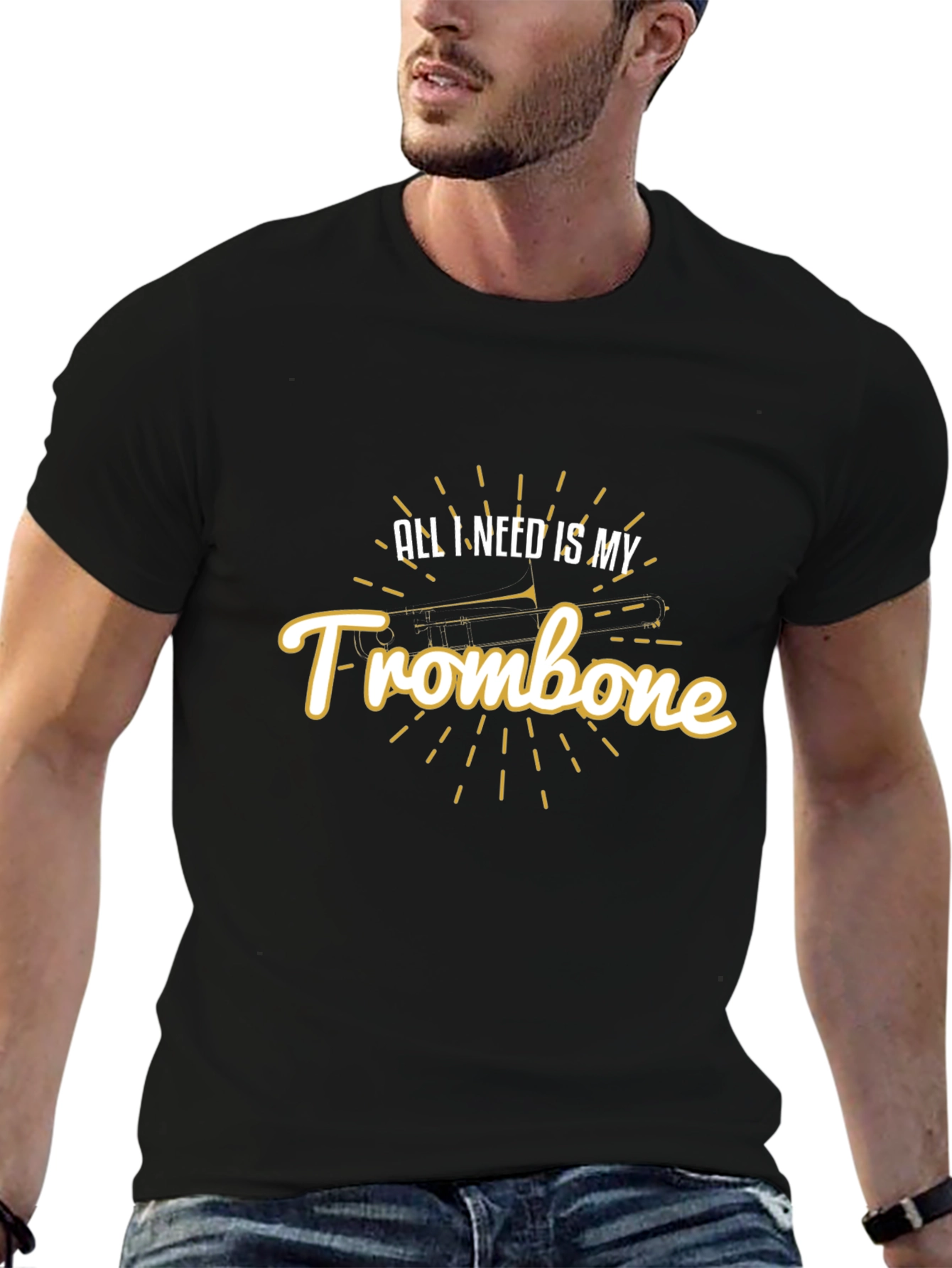 All I Need Is My Trombone Black Graphic T-Shirt