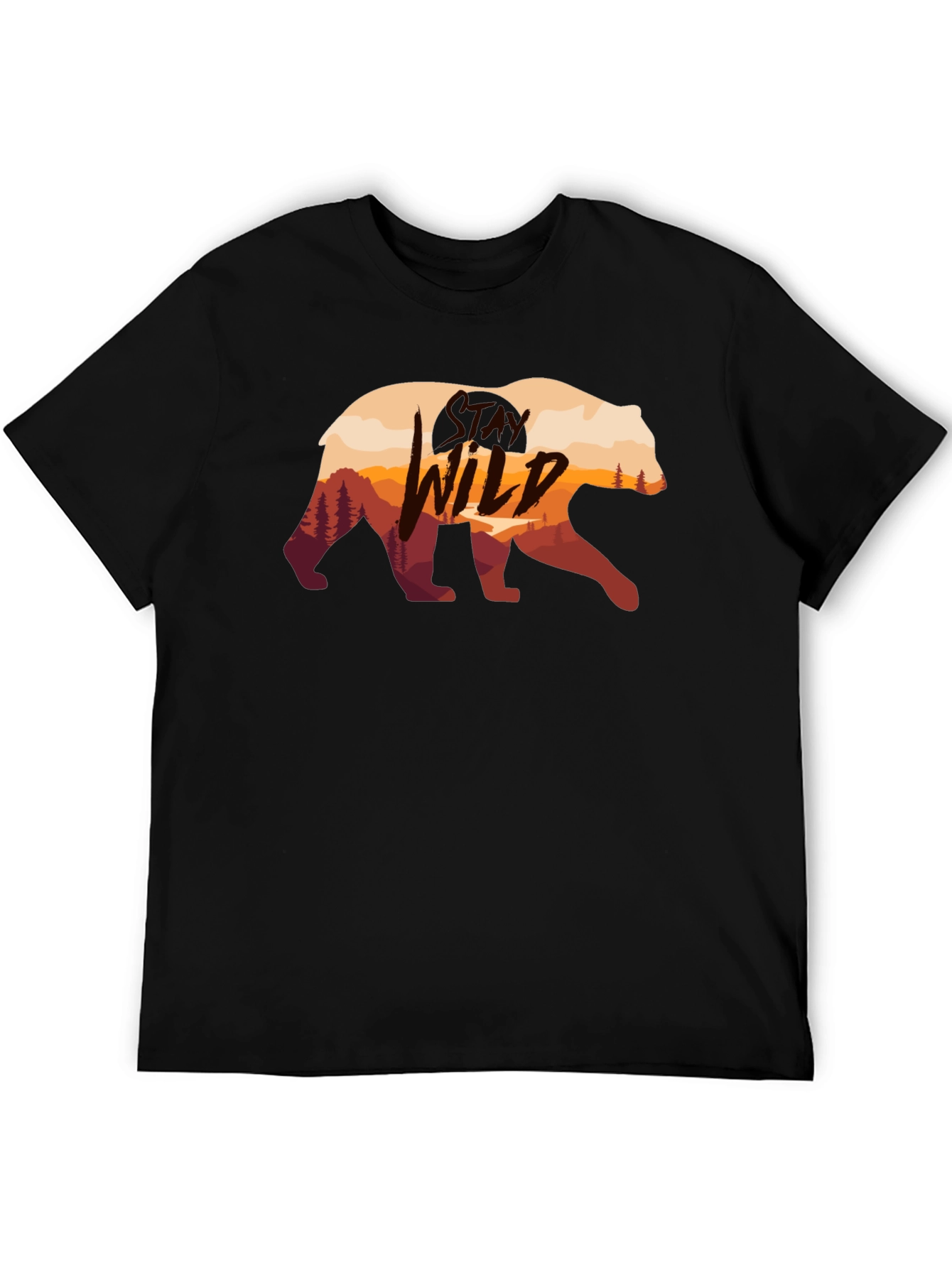 Wild Bear Graphic Print Black T-Shirt
