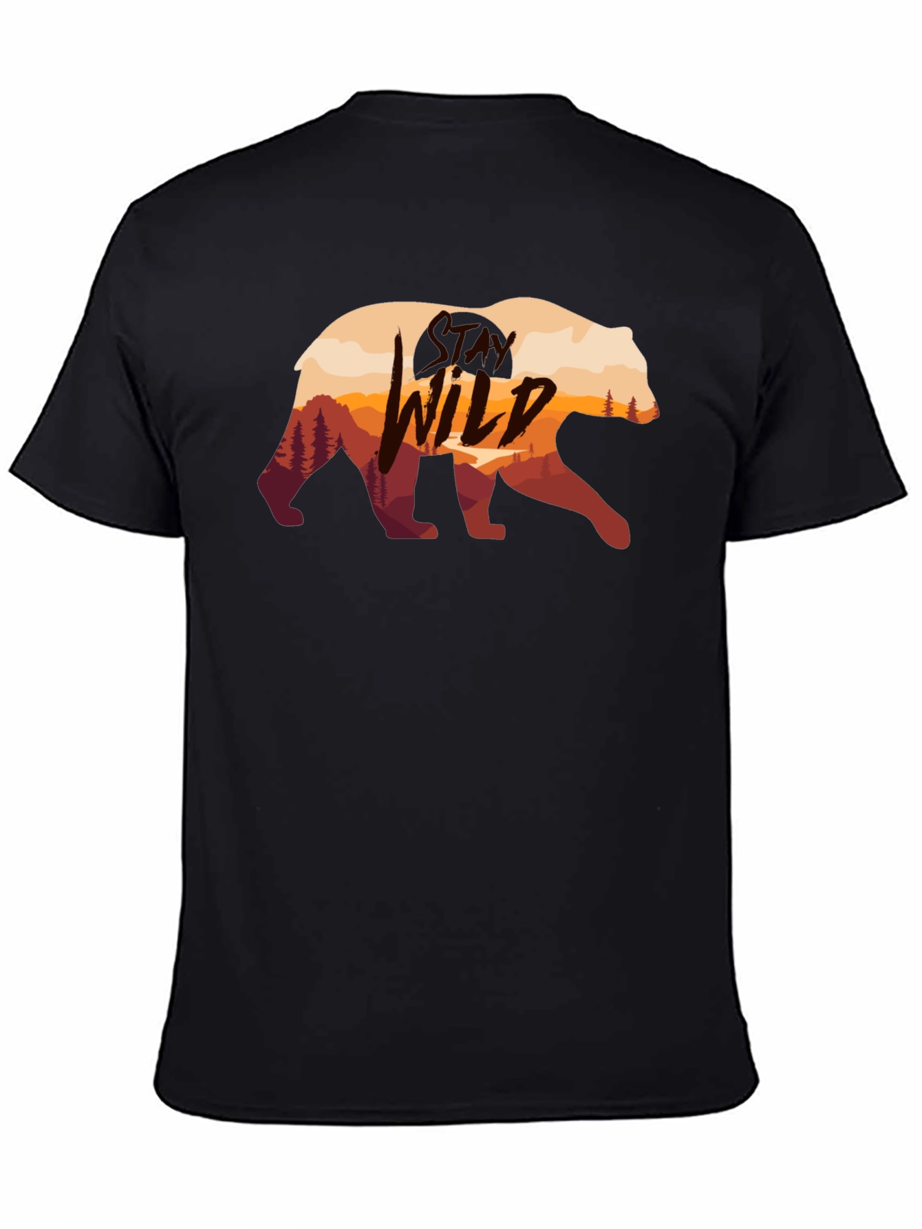 Wild Bear Graphic Print Black T-Shirt