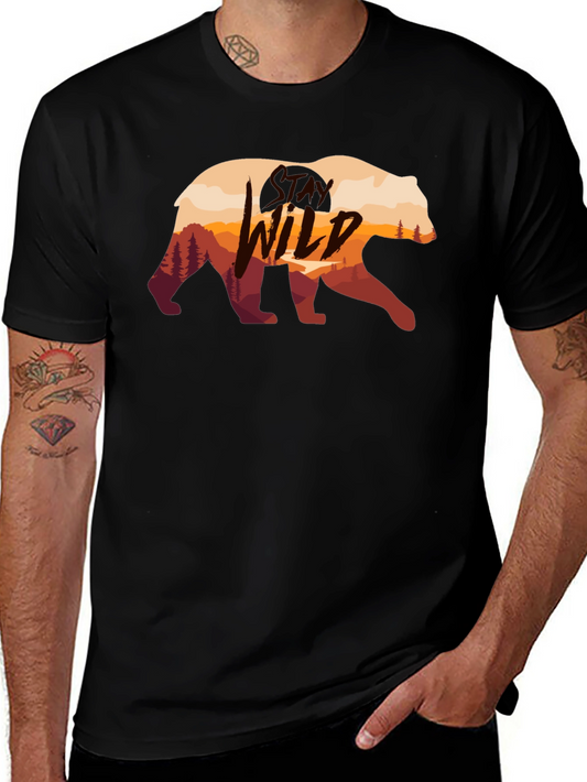 Wild Bear Graphic Print Black T-Shirt