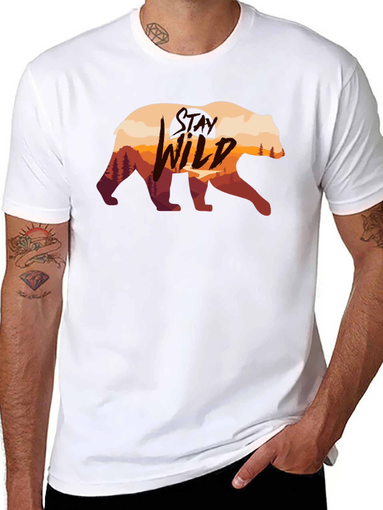 Wild Bear Graphic Print Black T-Shirt