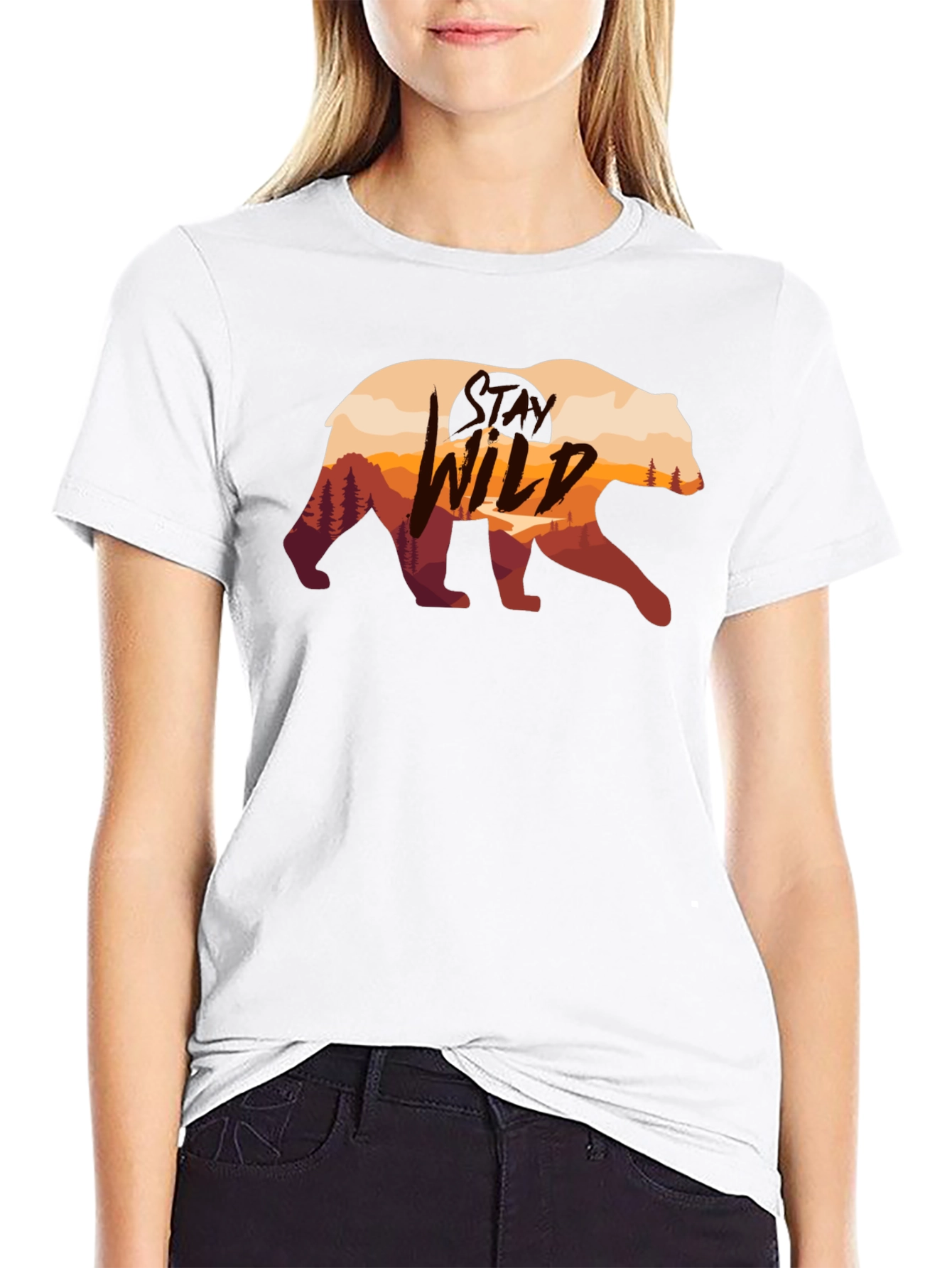 Wild Bear Graphic Print Black T-Shirt