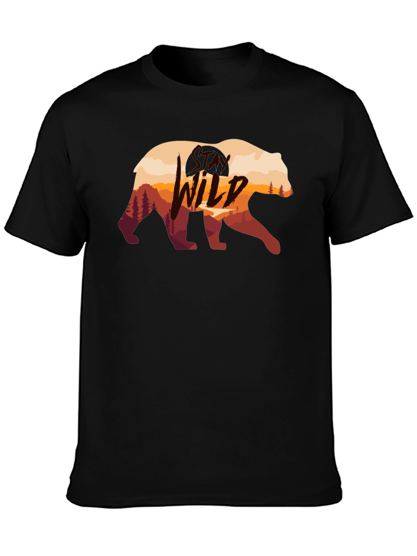 Wild Bear Graphic Print Black T-Shirt