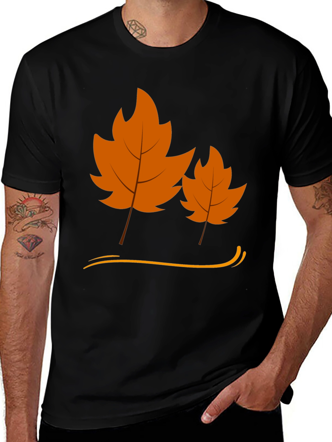 Autumn Leaf Graphic Black T-Shirt
