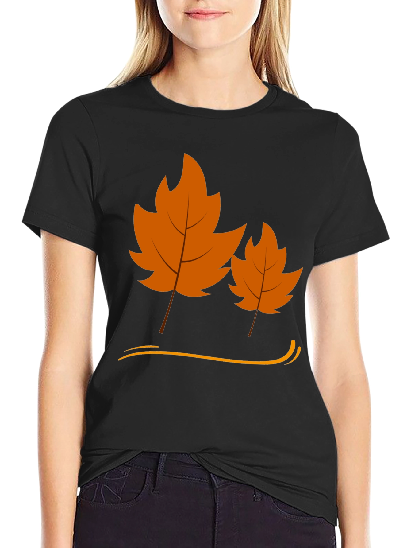 Autumn Leaf Graphic Black T-Shirt
