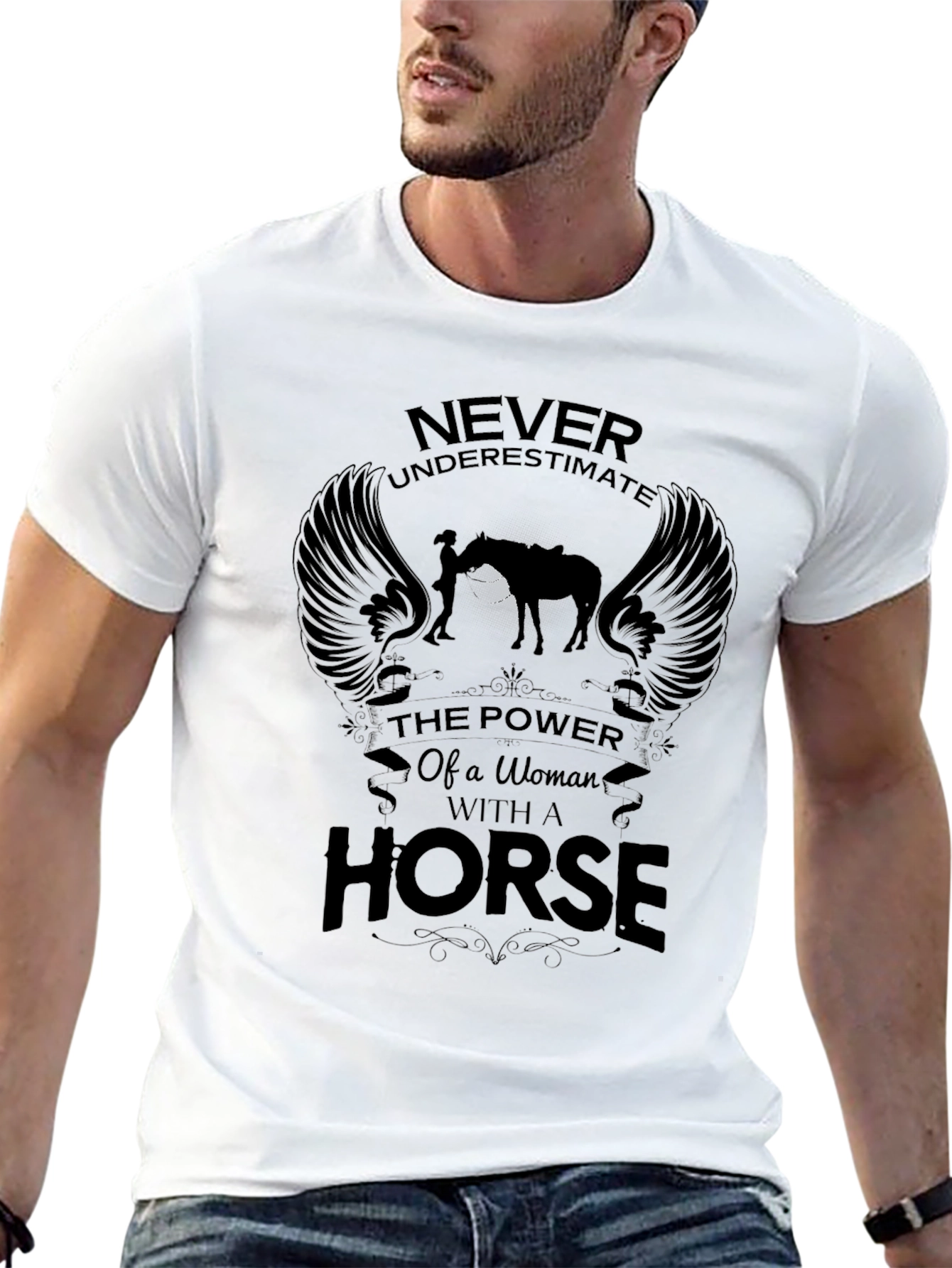 Woman & Horse Graphic Print Black T-Shirt