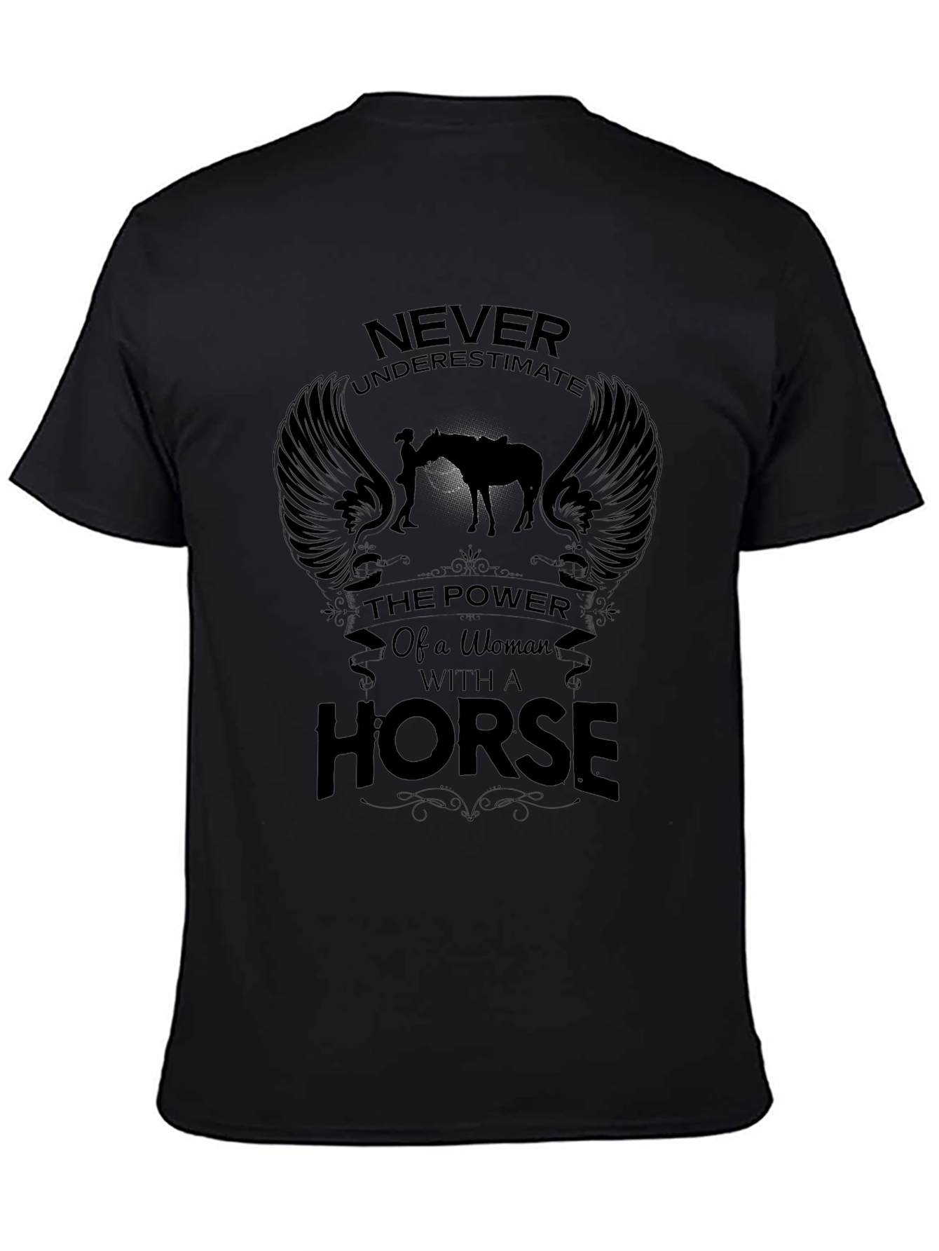 Woman & Horse Graphic Print Black T-Shirt