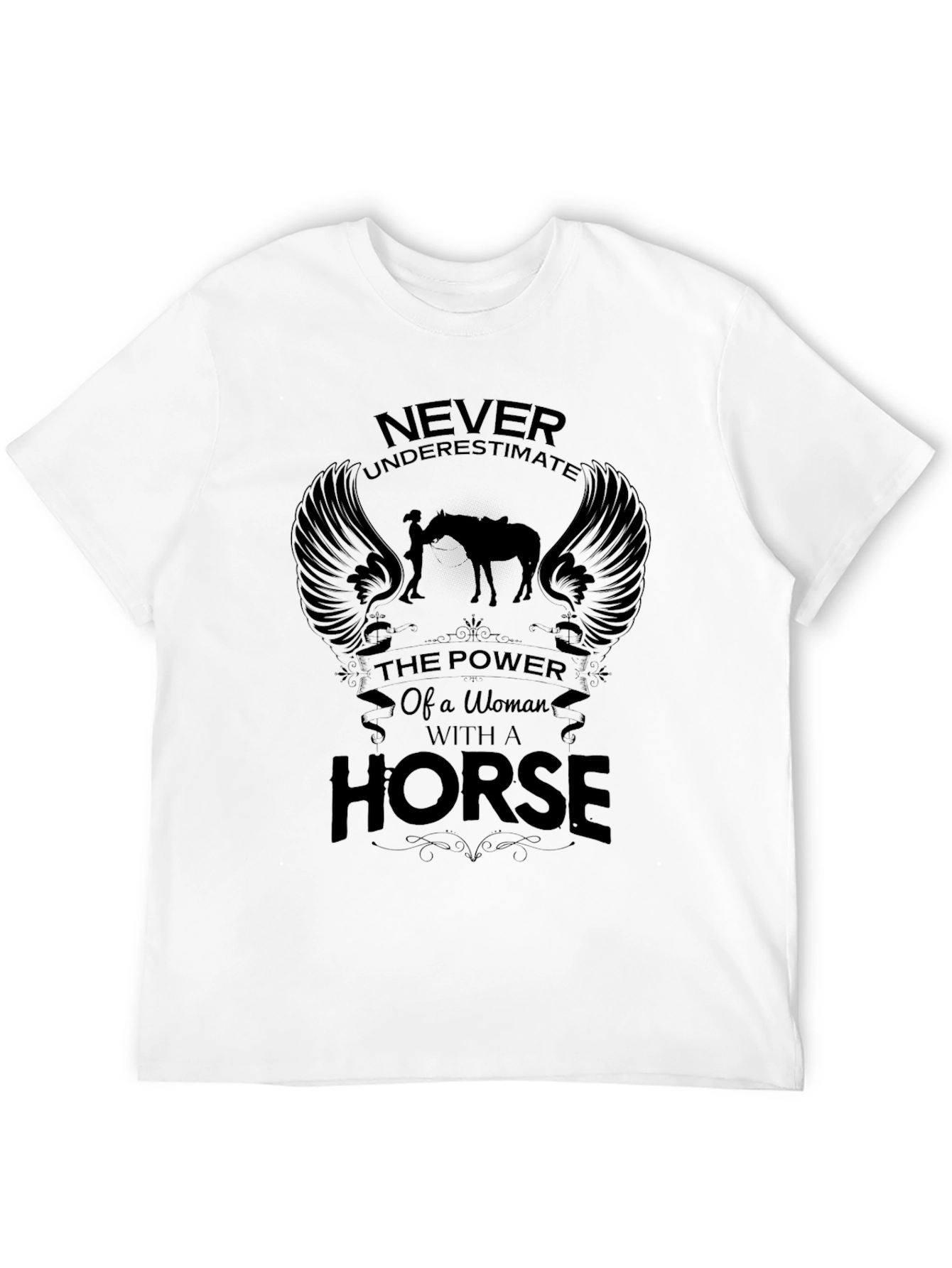 Woman & Horse Graphic Print Black T-Shirt