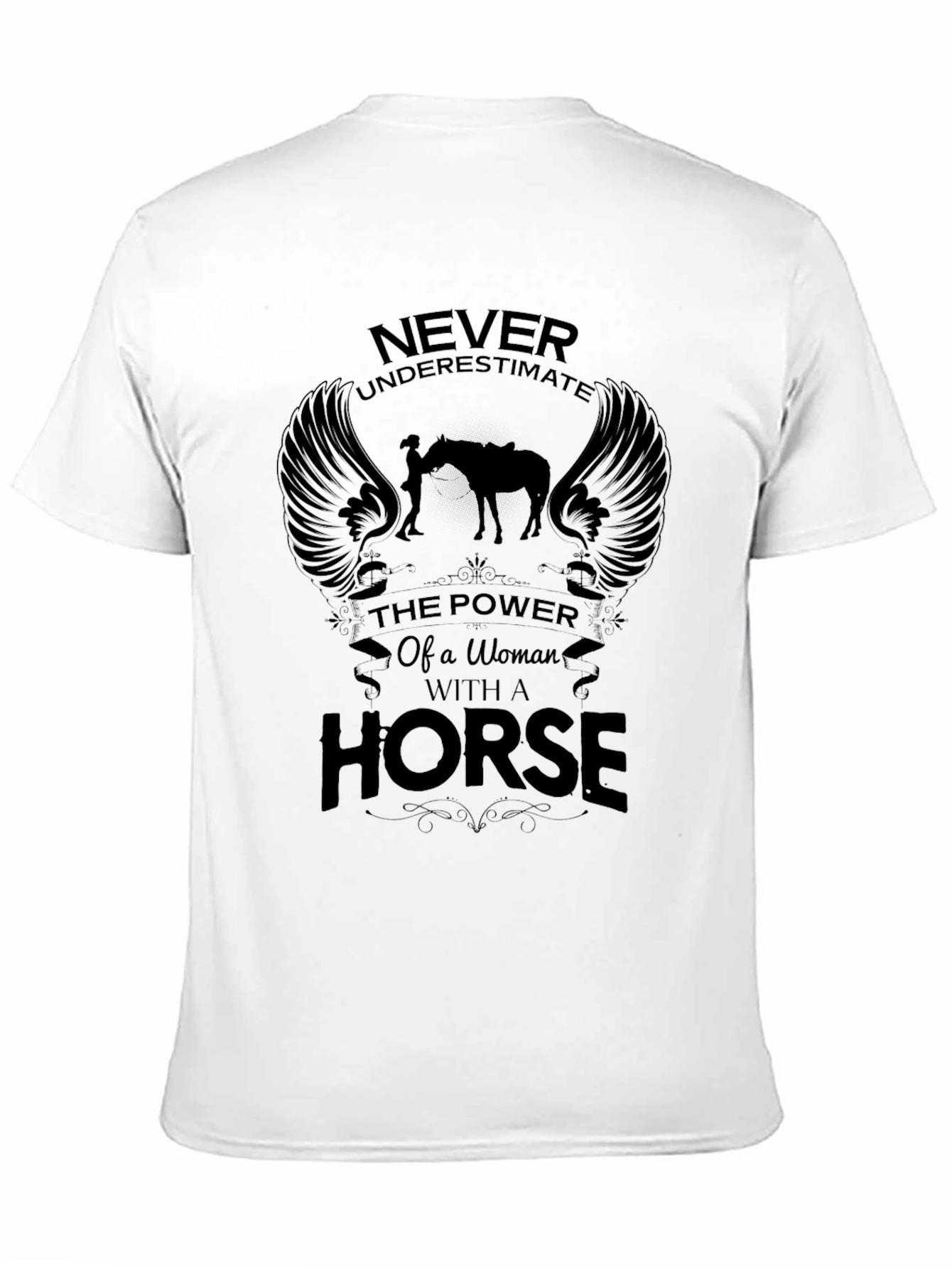 Woman & Horse Graphic Print Black T-Shirt